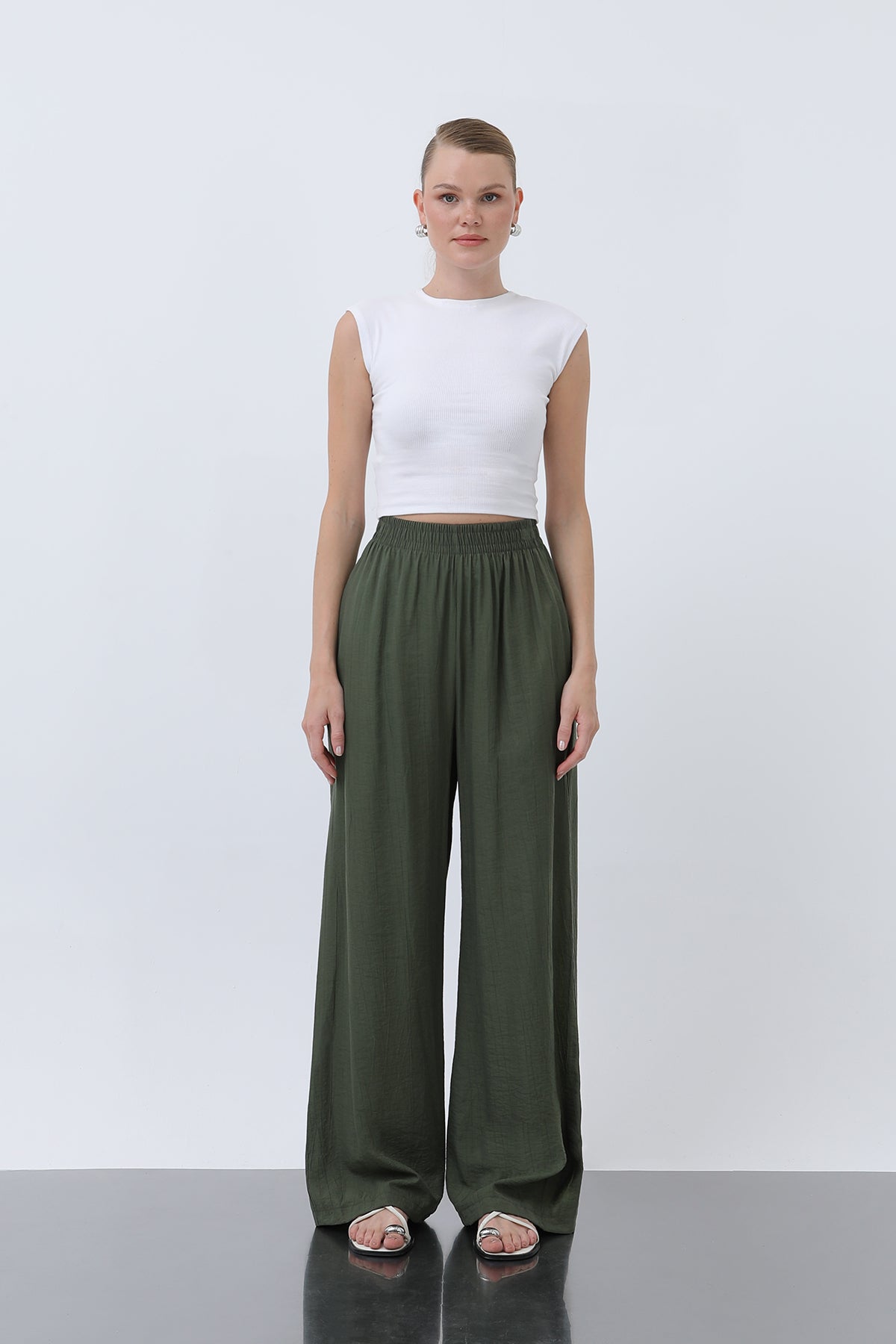 Kadın Beli Lastikli Bol Pantolon - 18239PNT KHAKI