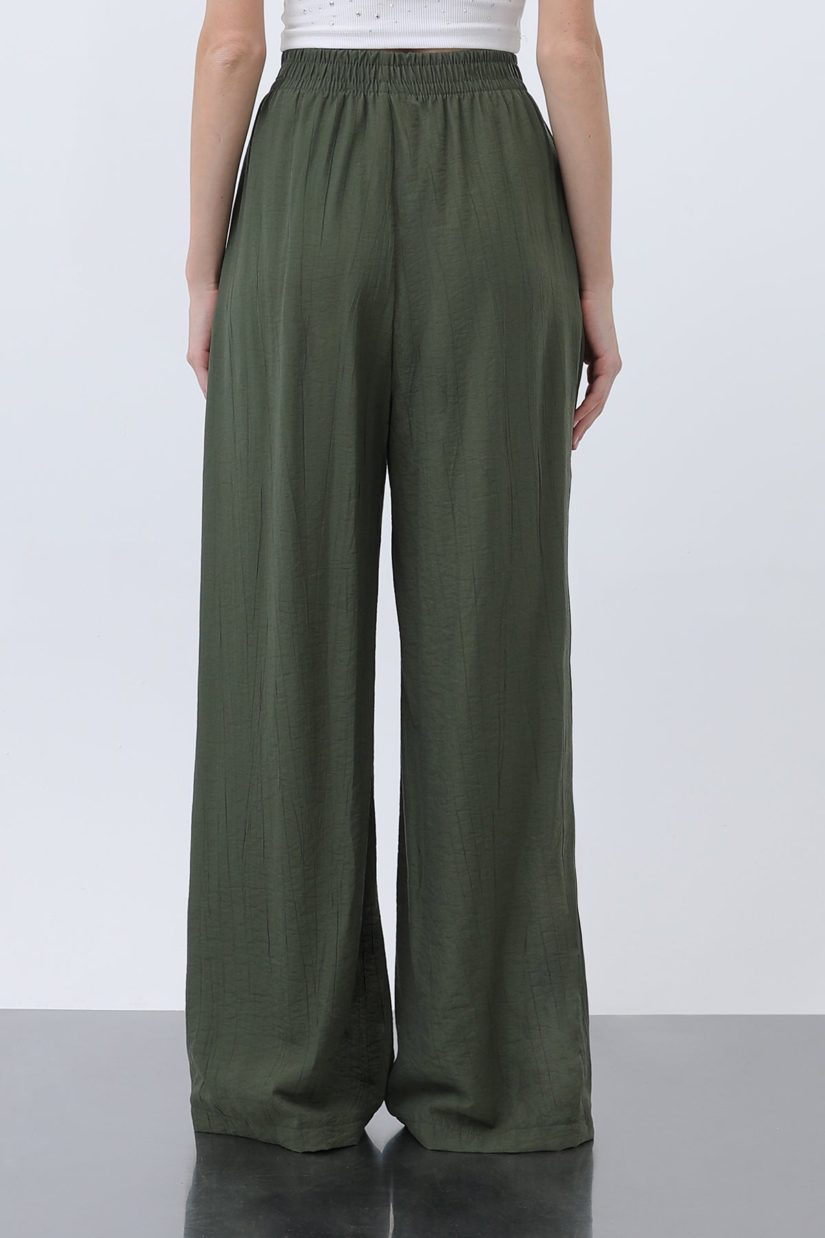 Kadın Beli Lastikli Bol Pantolon - 18239PNT KHAKI
