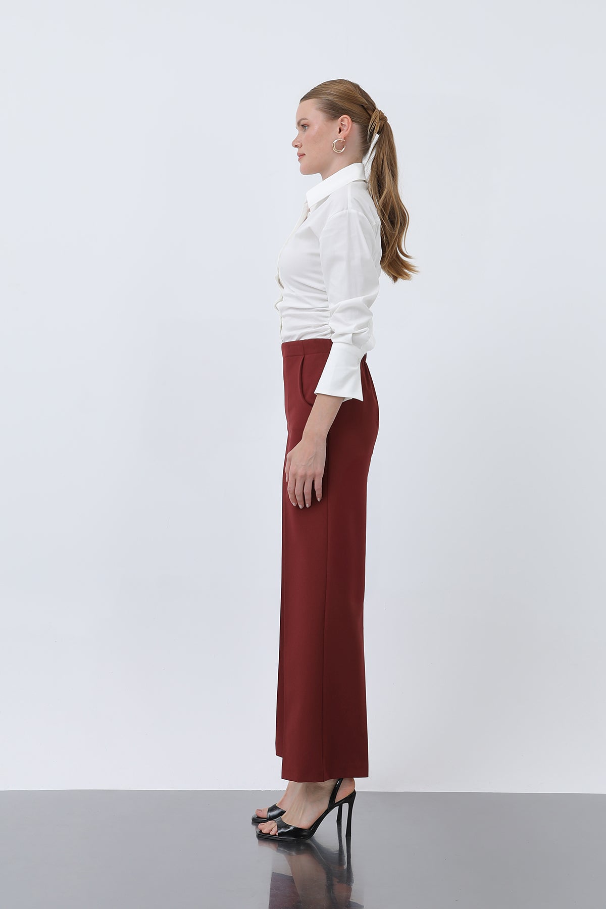Kadın Düz Kesim Pantolon - 18243PNT BURGUNDY