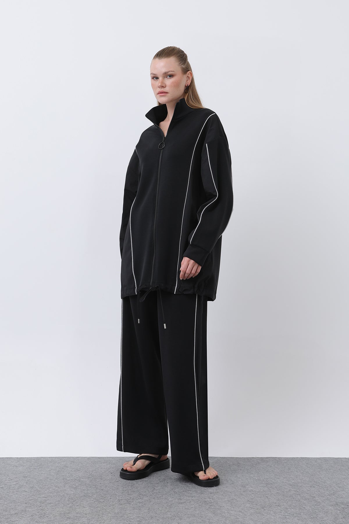 Kadın Fermuarlı Ara Biyeli Takım - 20601TKS BLACK-BLACK