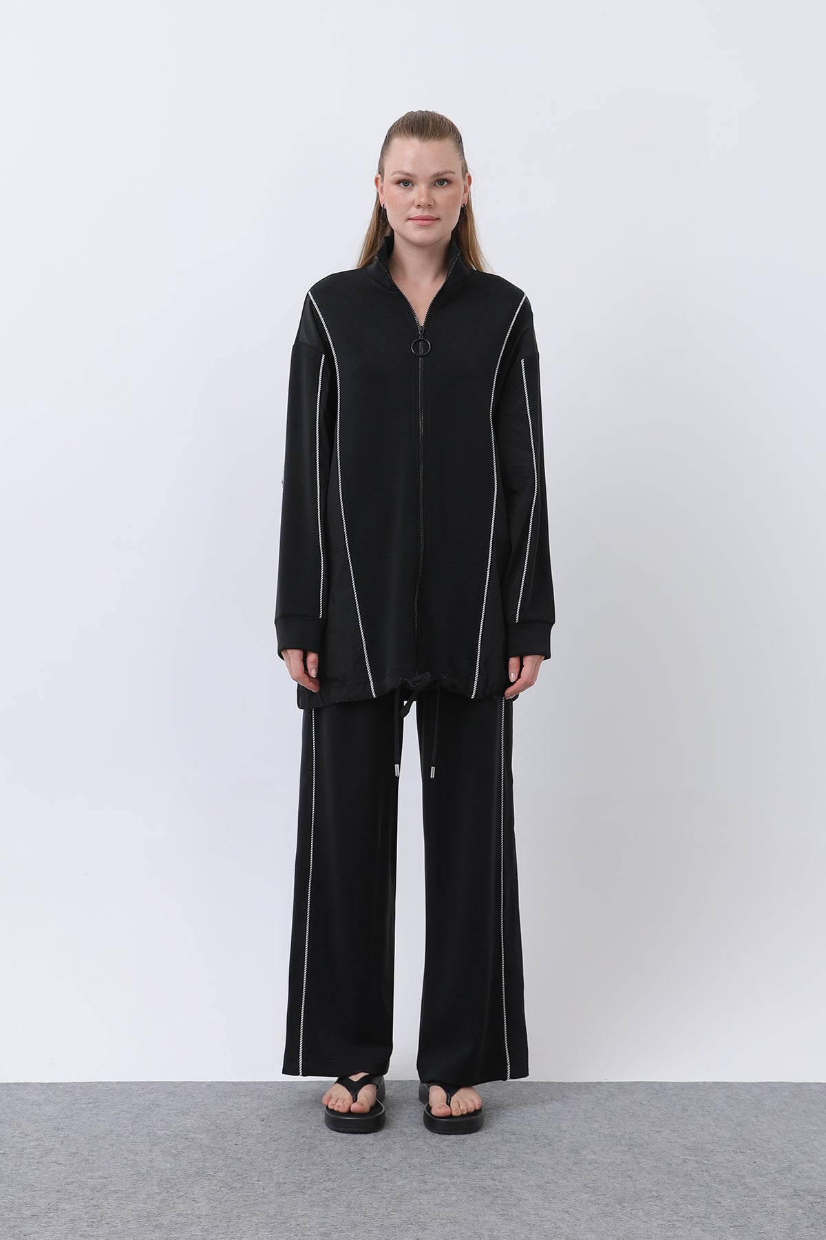 Kadın Fermuarlı Ara Biyeli Takım - 20601TKS BLACK-BLACK