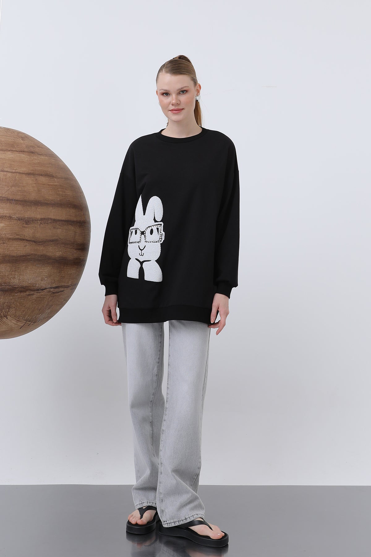 Kadın Tavşan Baskılı Tunik - 20624TUN BLACK