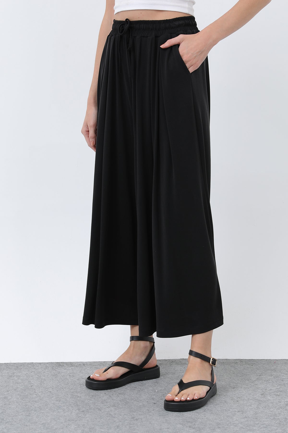 Kadın Beli Kuşaklı Etek Görünümlü Pantolon - 20664PNT BLACK