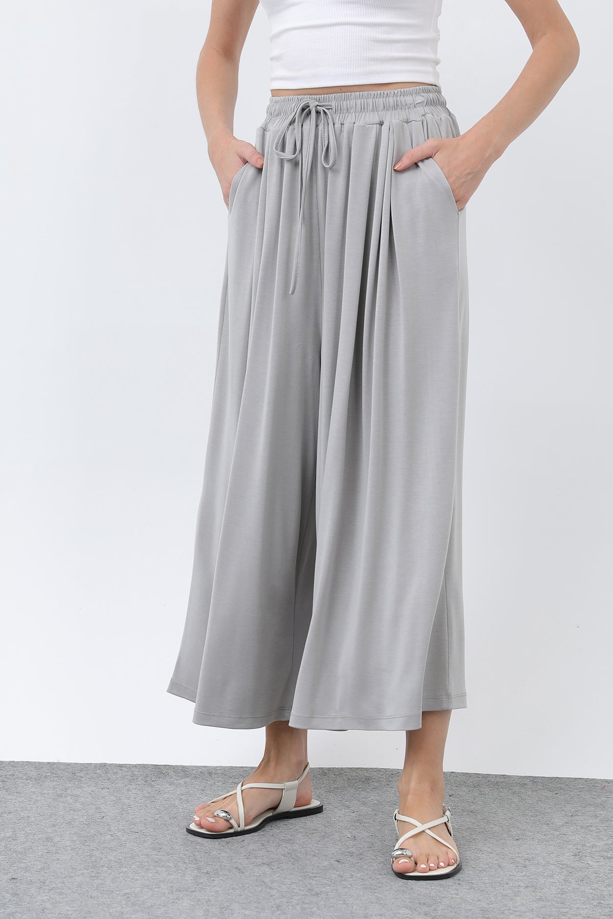 Kadın Beli Kuşaklı Etek Görünümlü Pantolon - 20664PNT GREY