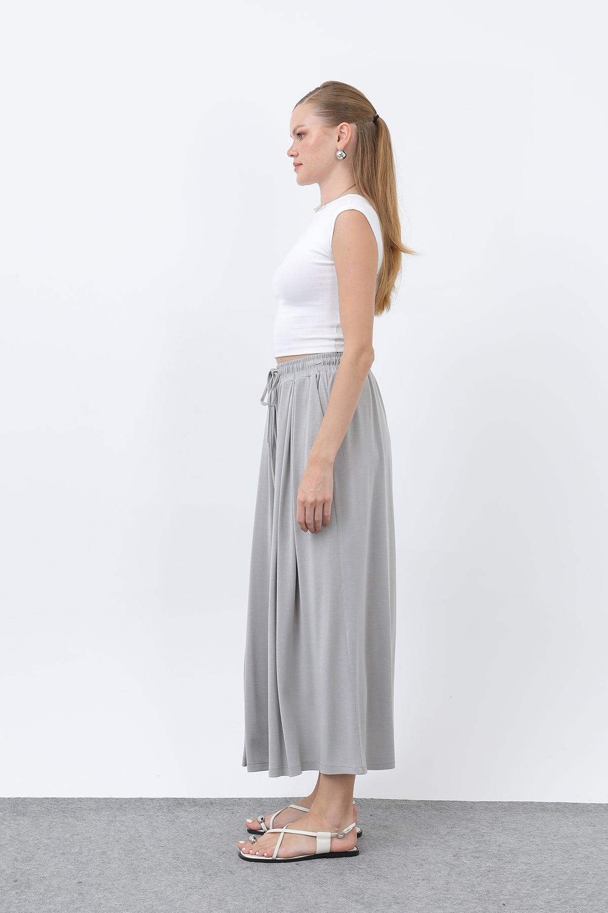 Kadın Beli Kuşaklı Etek Görünümlü Pantolon - 20664PNT GREY