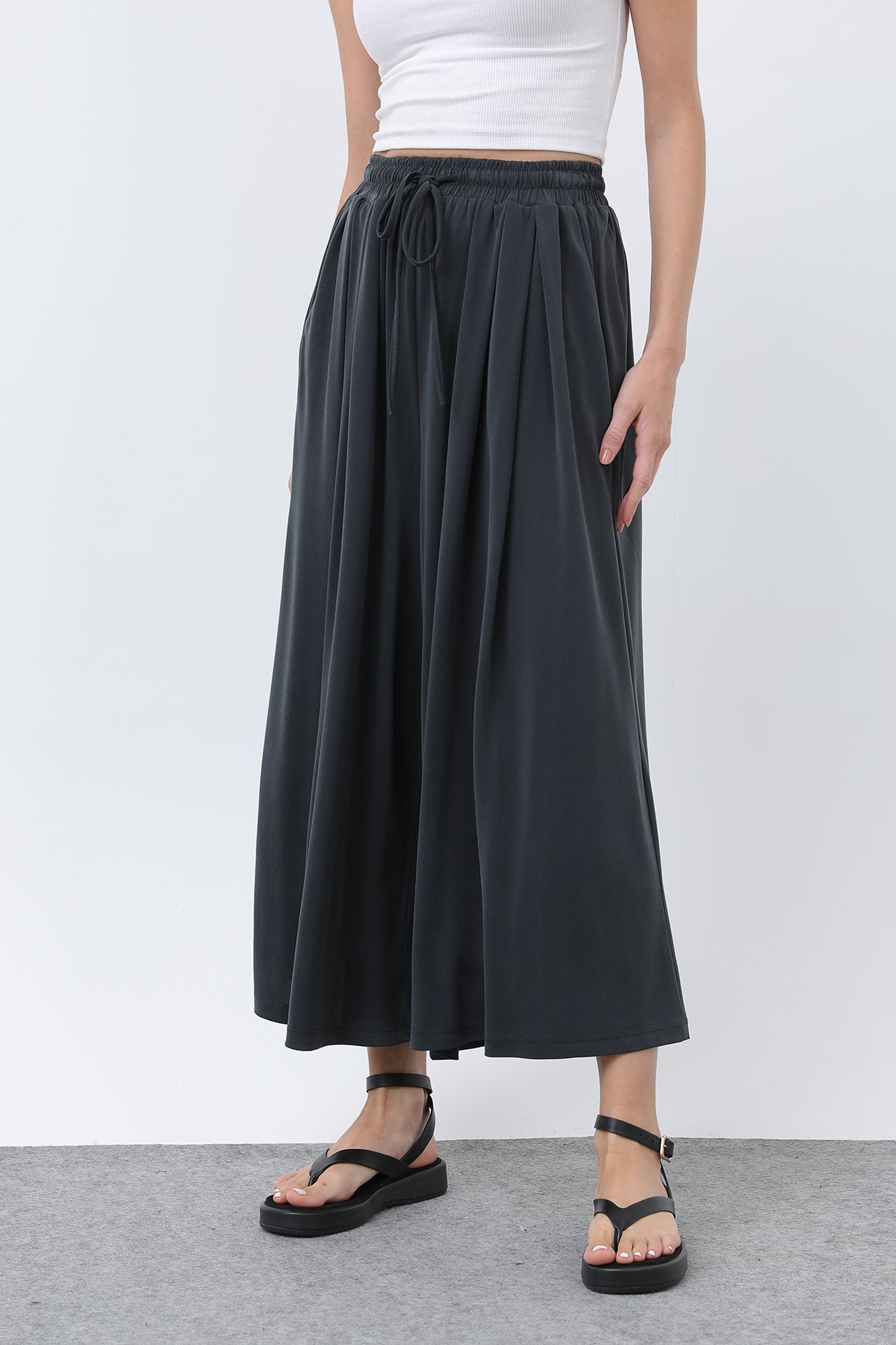Kadın Beli Kuşaklı Etek Görünümlü Pantolon - 20664PNT DARK ANTHRACITE