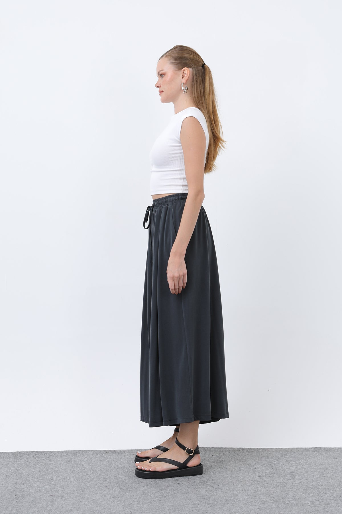 Kadın Beli Kuşaklı Etek Görünümlü Pantolon - 20664PNT DARK ANTHRACITE