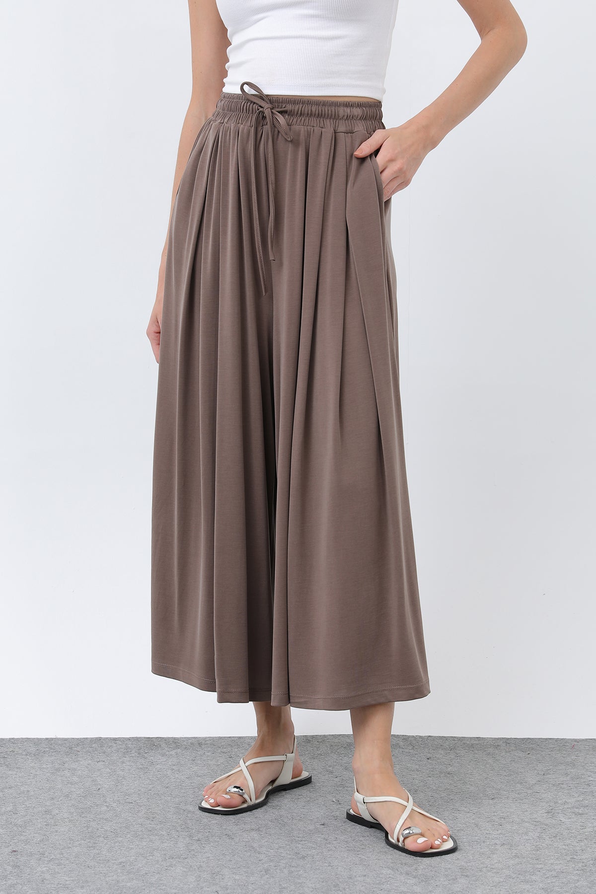 Kadın Beli Kuşaklı Etek Görünümlü Pantolon - 20664PNT BROWN