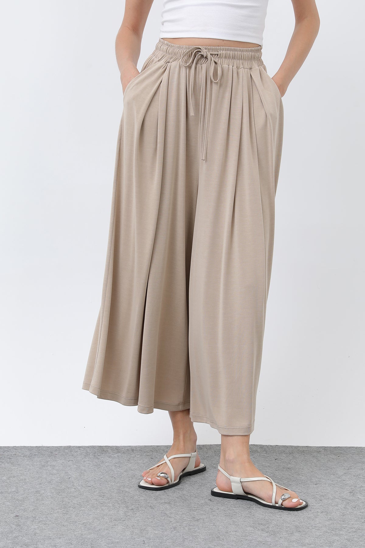 Kadın Beli Kuşaklı Etek Görünümlü Pantolon - 20664PNT BEIGE