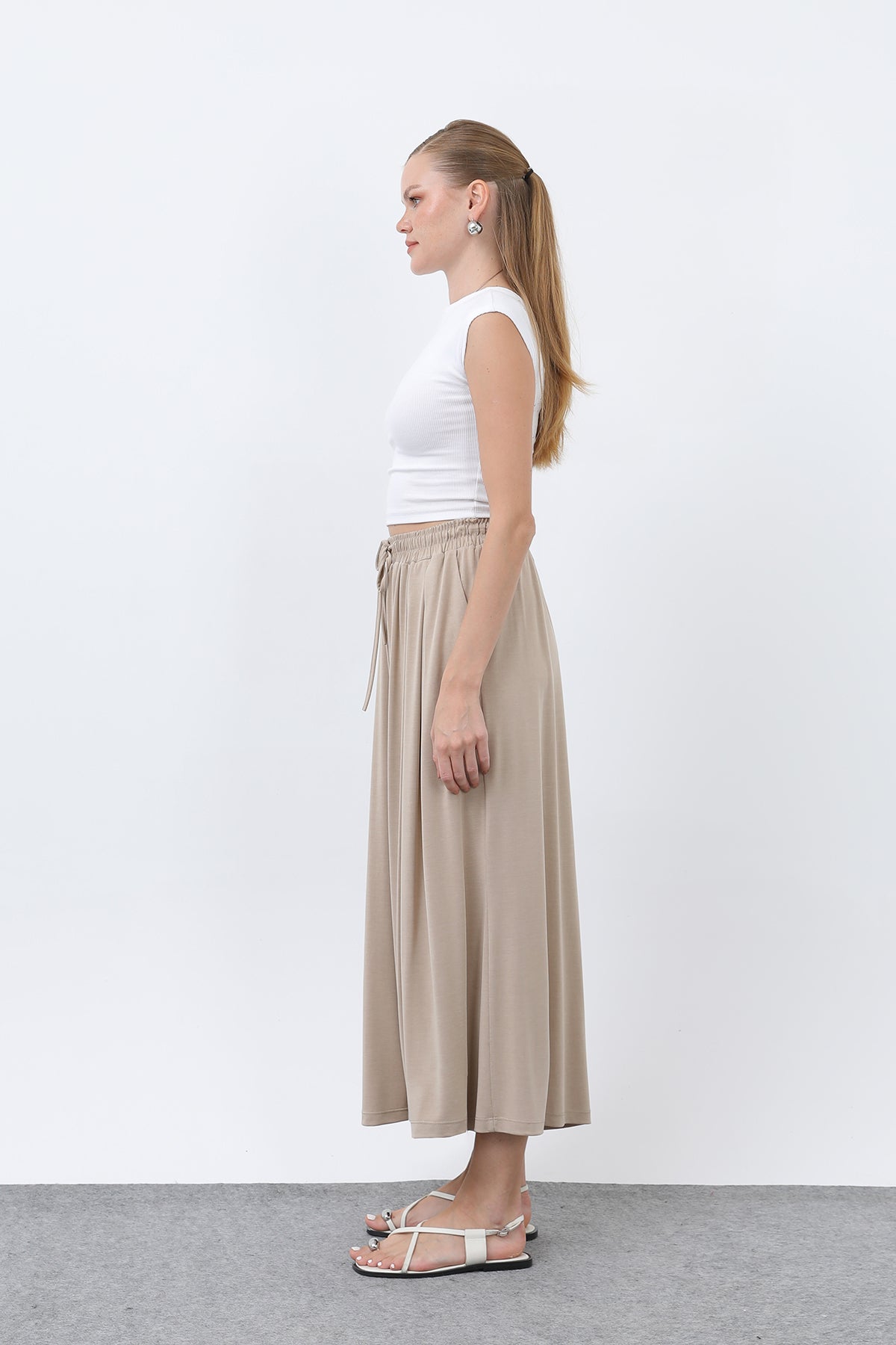 Kadın Beli Kuşaklı Etek Görünümlü Pantolon - 20664PNT BEIGE
