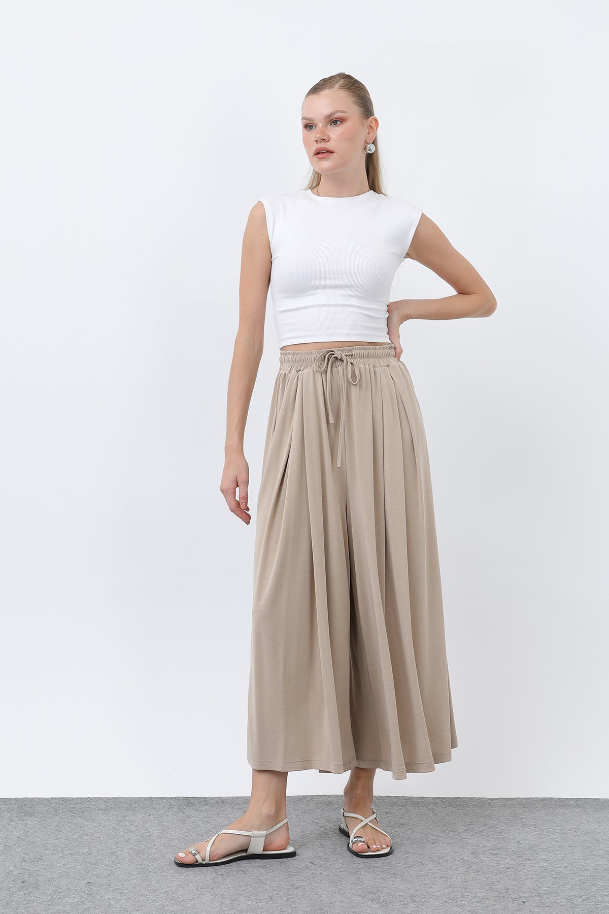 Kadın Beli Kuşaklı Etek Görünümlü Pantolon - 20664PNT BEIGE