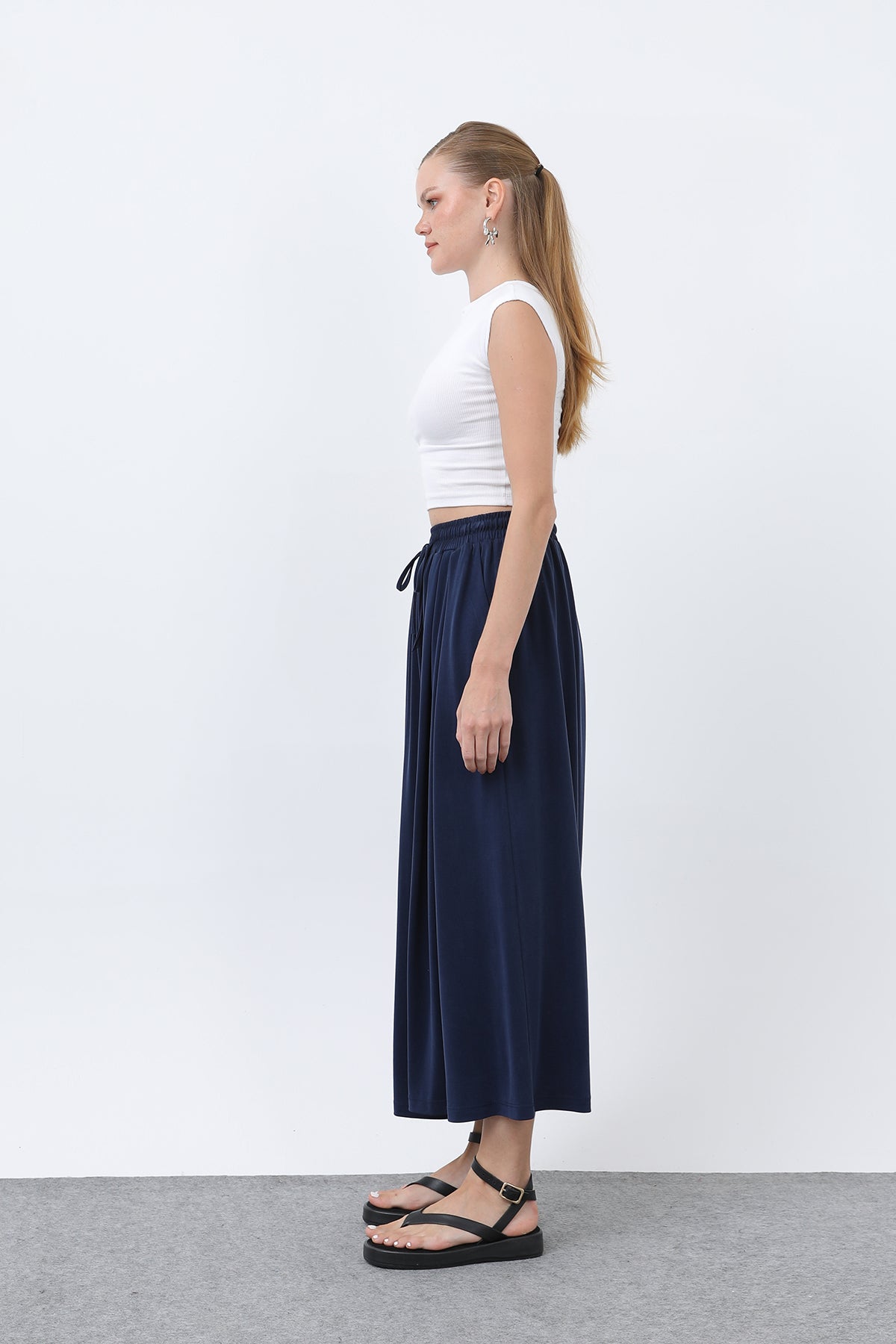 Kadın Beli Kuşaklı Etek Görünümlü Pantolon - 20664PNT NAVY