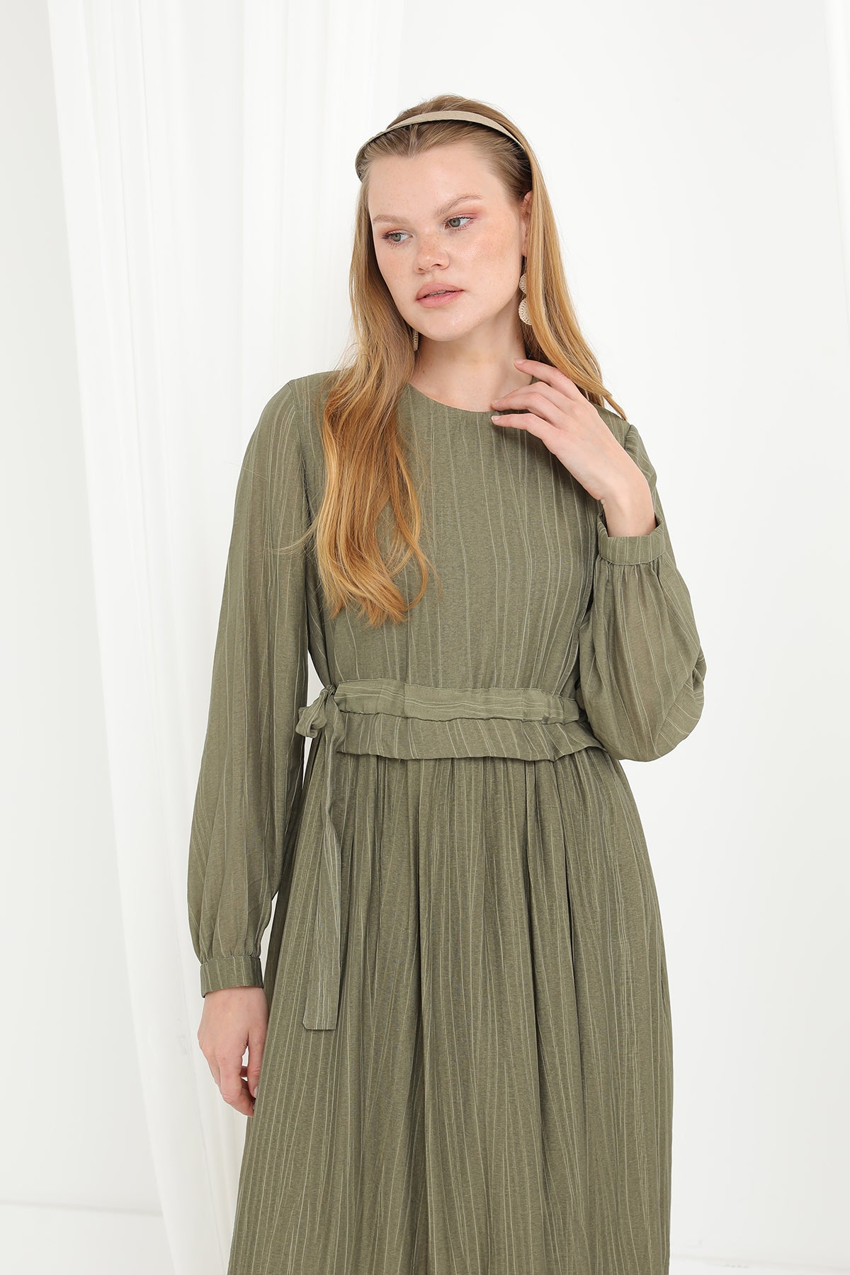 Kadın Beli Büzgülü Uzun Elbise -20666ELB KHAKI