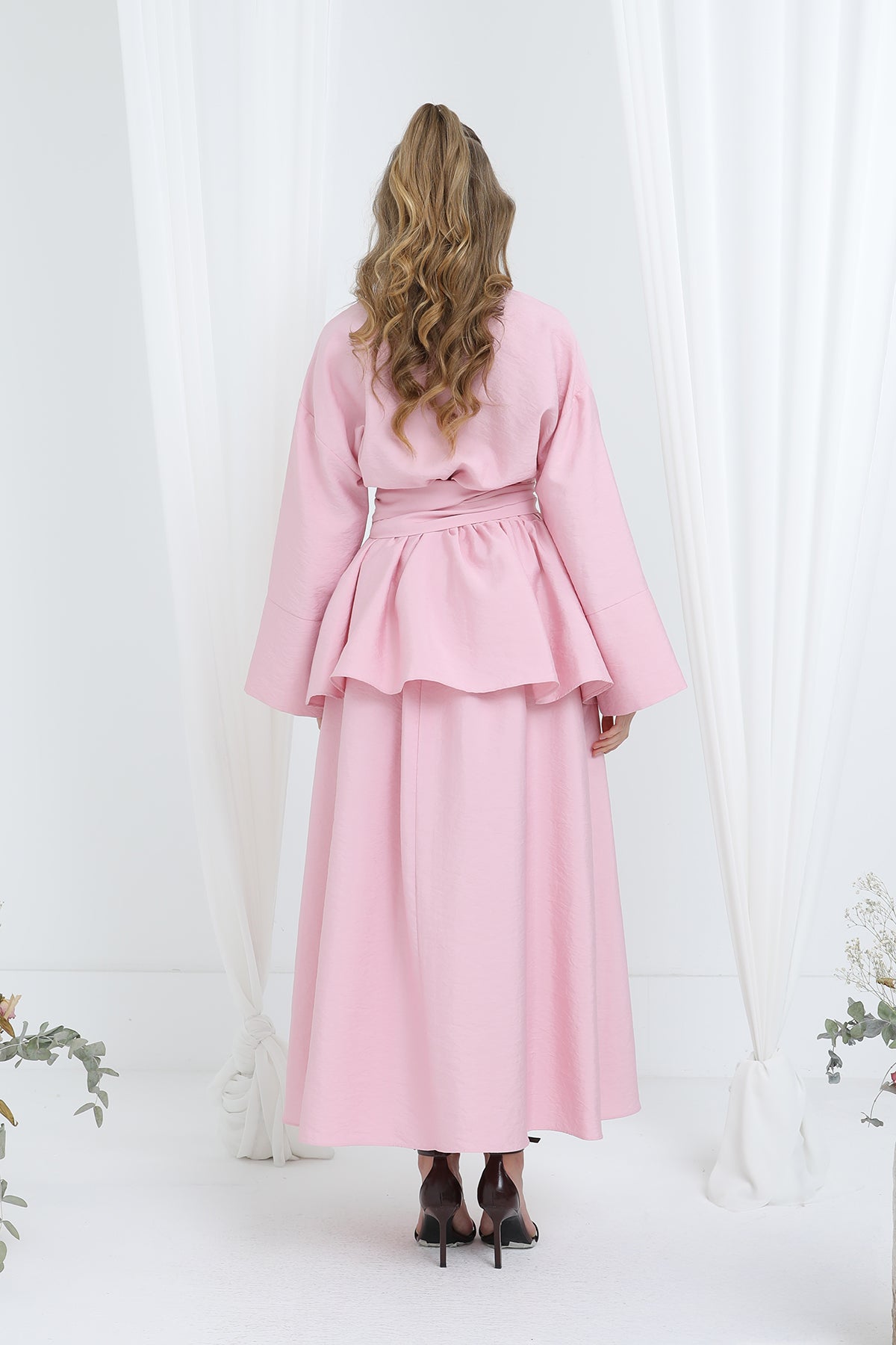 Kadın Luna Kuşaklı Minimal Etekli Takım -20682TKS PINK