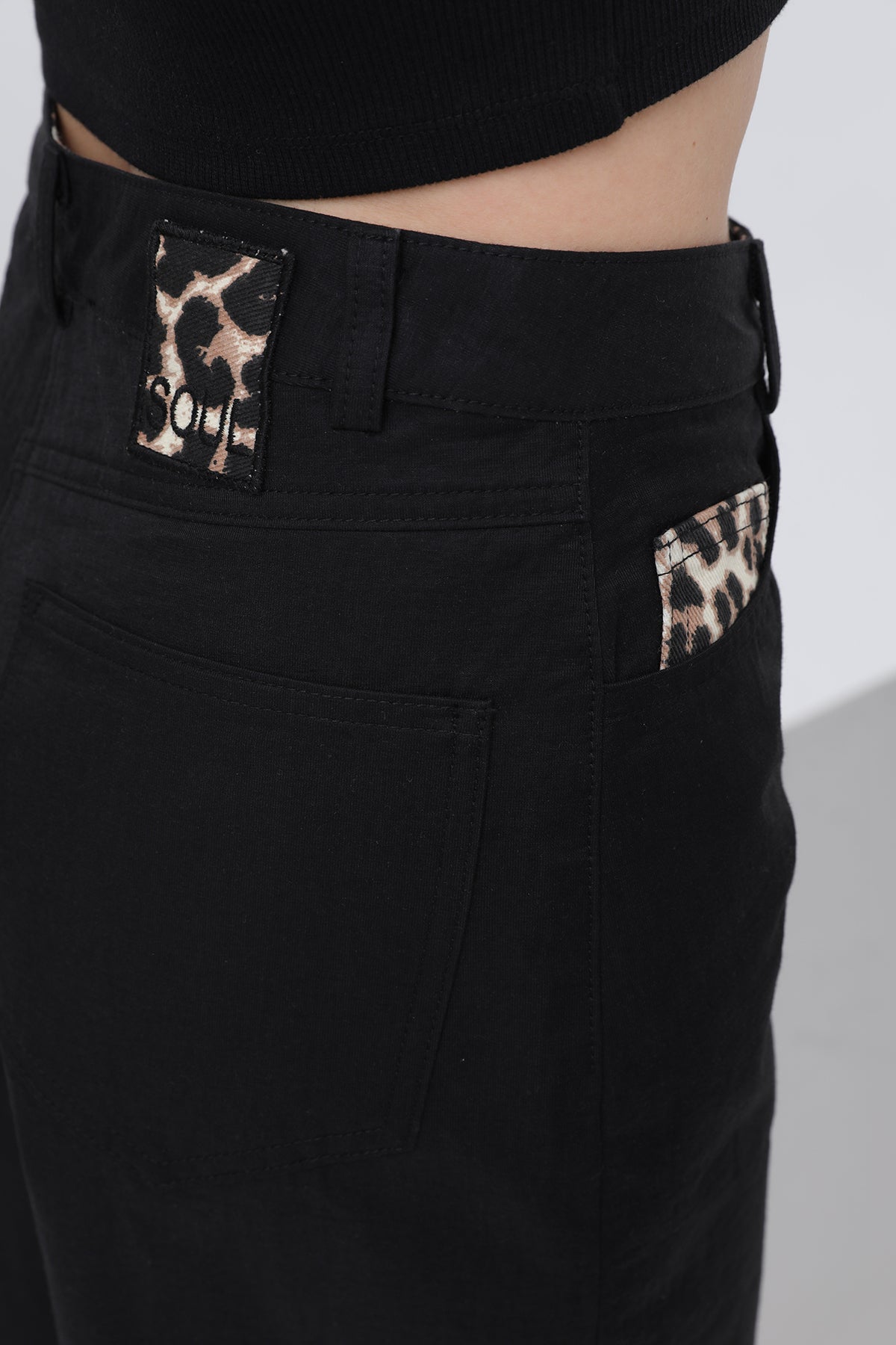 Kadın Cep Detaylı  Bol Pantolon - 32116PNT BLACK