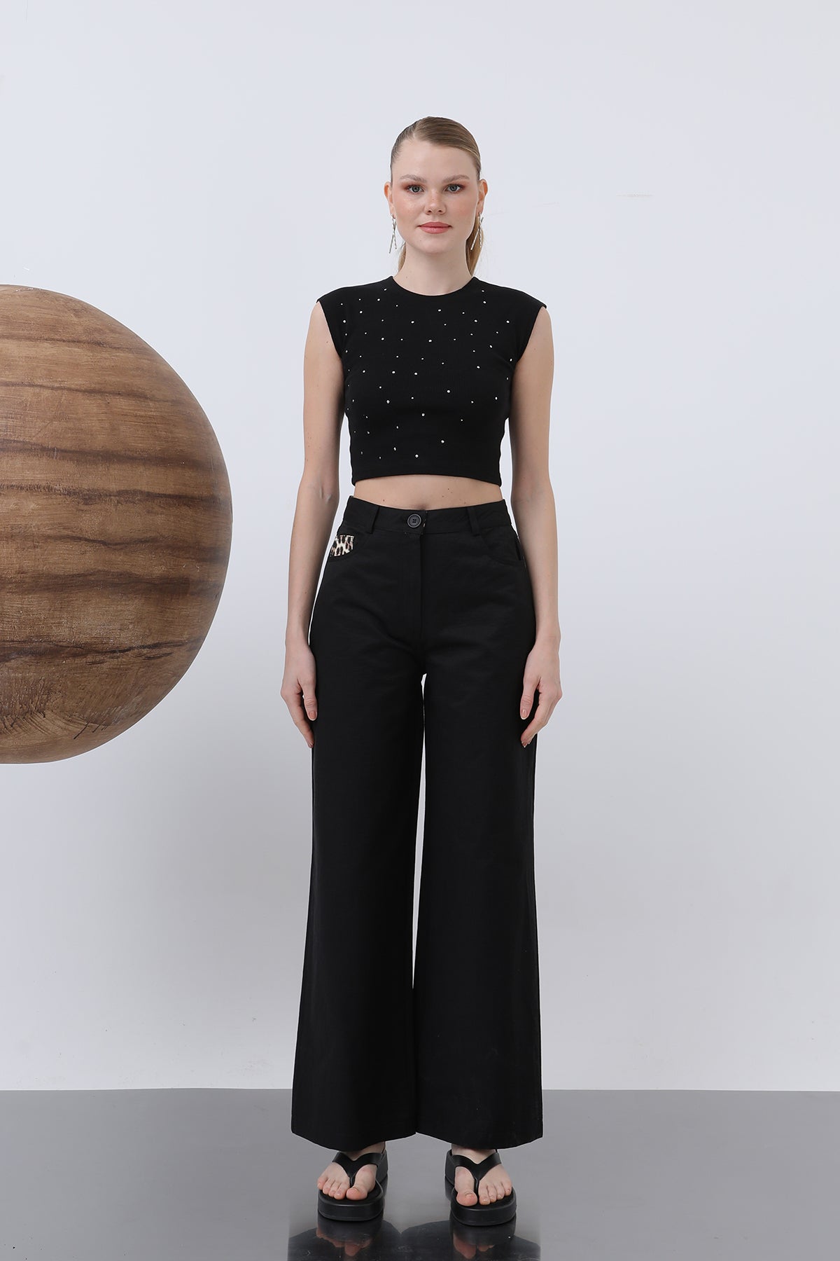 Kadın Cep Detaylı  Bol Pantolon - 32116PNT BLACK