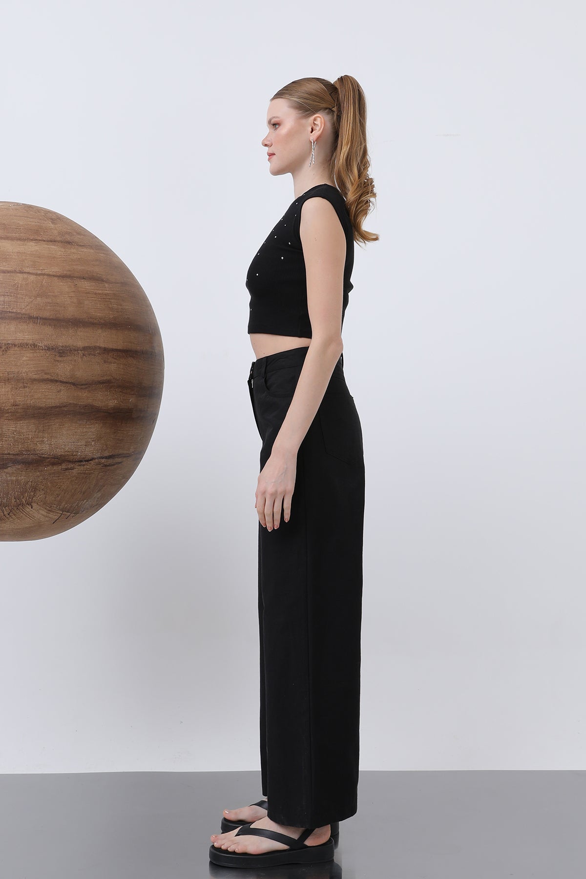 Kadın Cep Detaylı  Bol Pantolon - 32116PNT BLACK