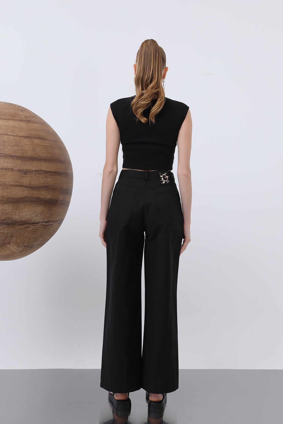 Kadın Cep Detaylı  Bol Pantolon - 32116PNT BLACK
