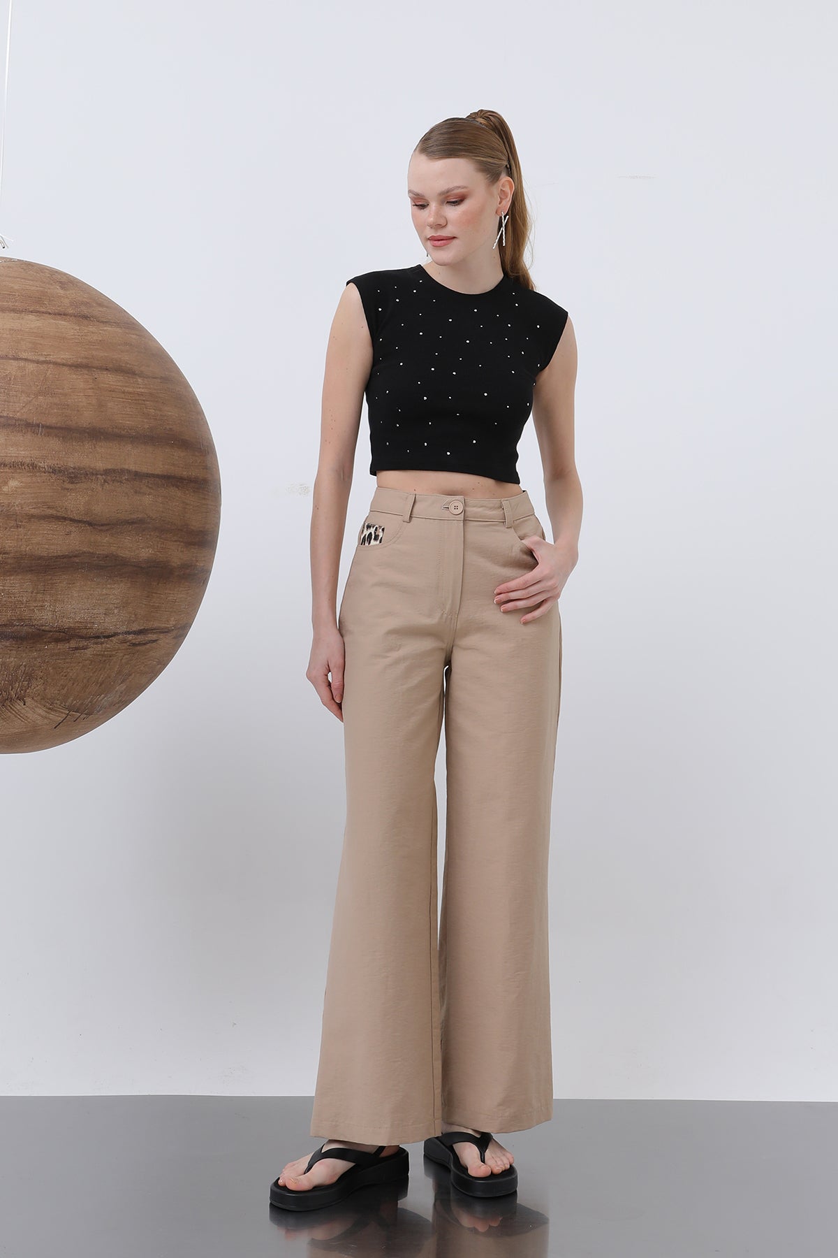 Kadın Cep Detaylı  Bol Pantolon - 32116PNT CAMEL