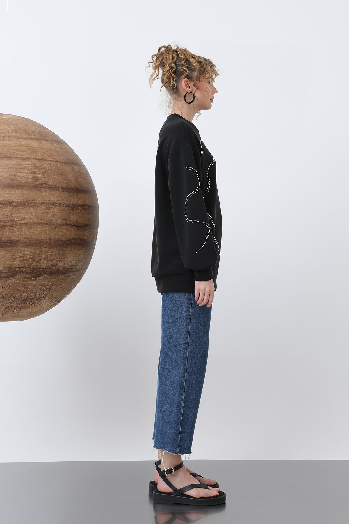 Kadın Taşlı Basic Sweat -32117SWT BLACK