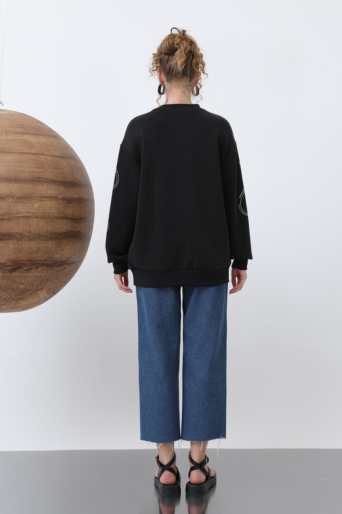 Kadın Taşlı Basic Sweat -32117SWT BLACK
