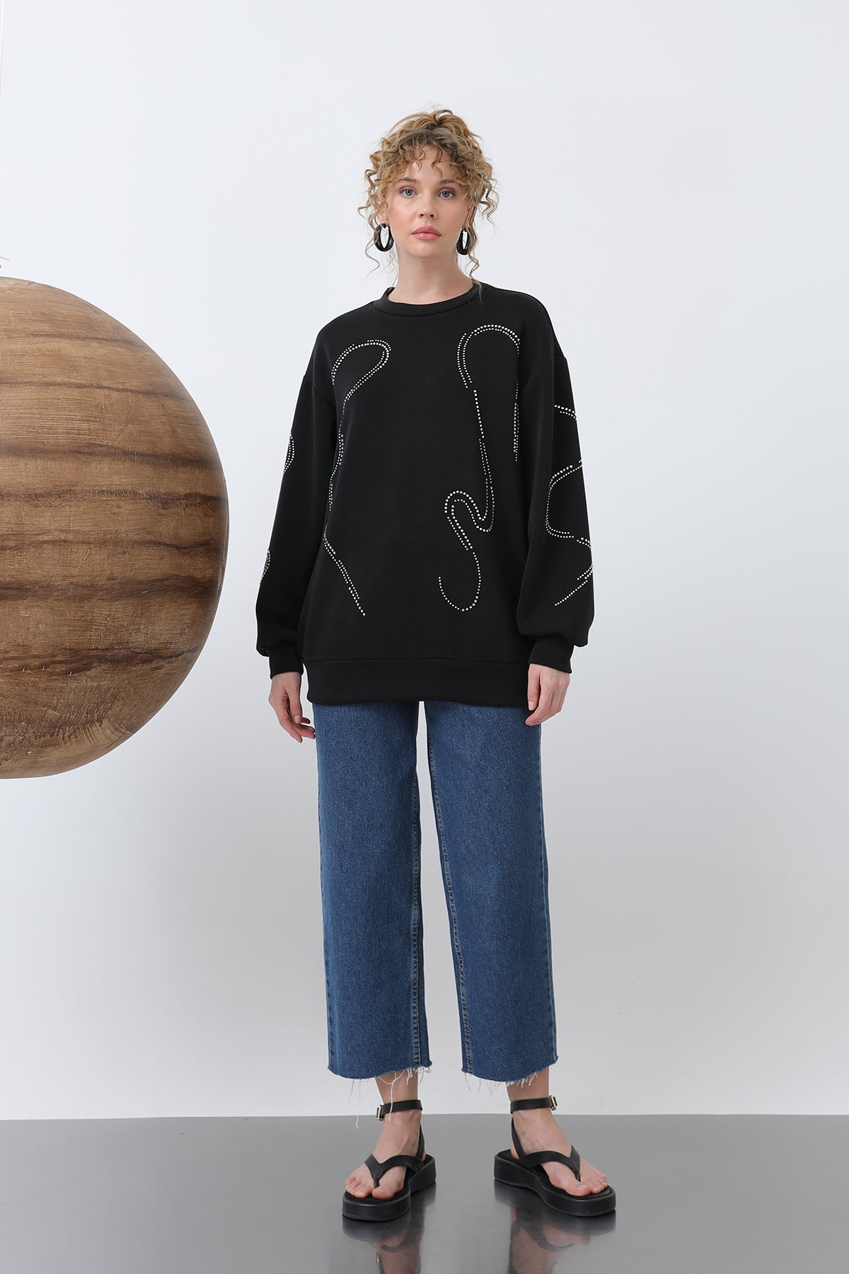 Kadın Taşlı Basic Sweat -32117SWT BLACK