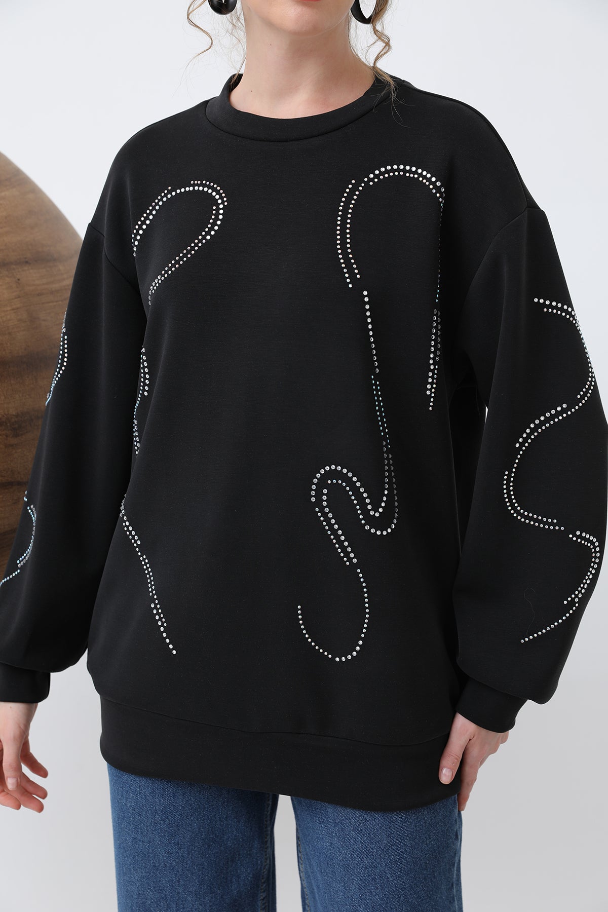 Kadın Taşlı Basic Sweat -32117SWT BLACK