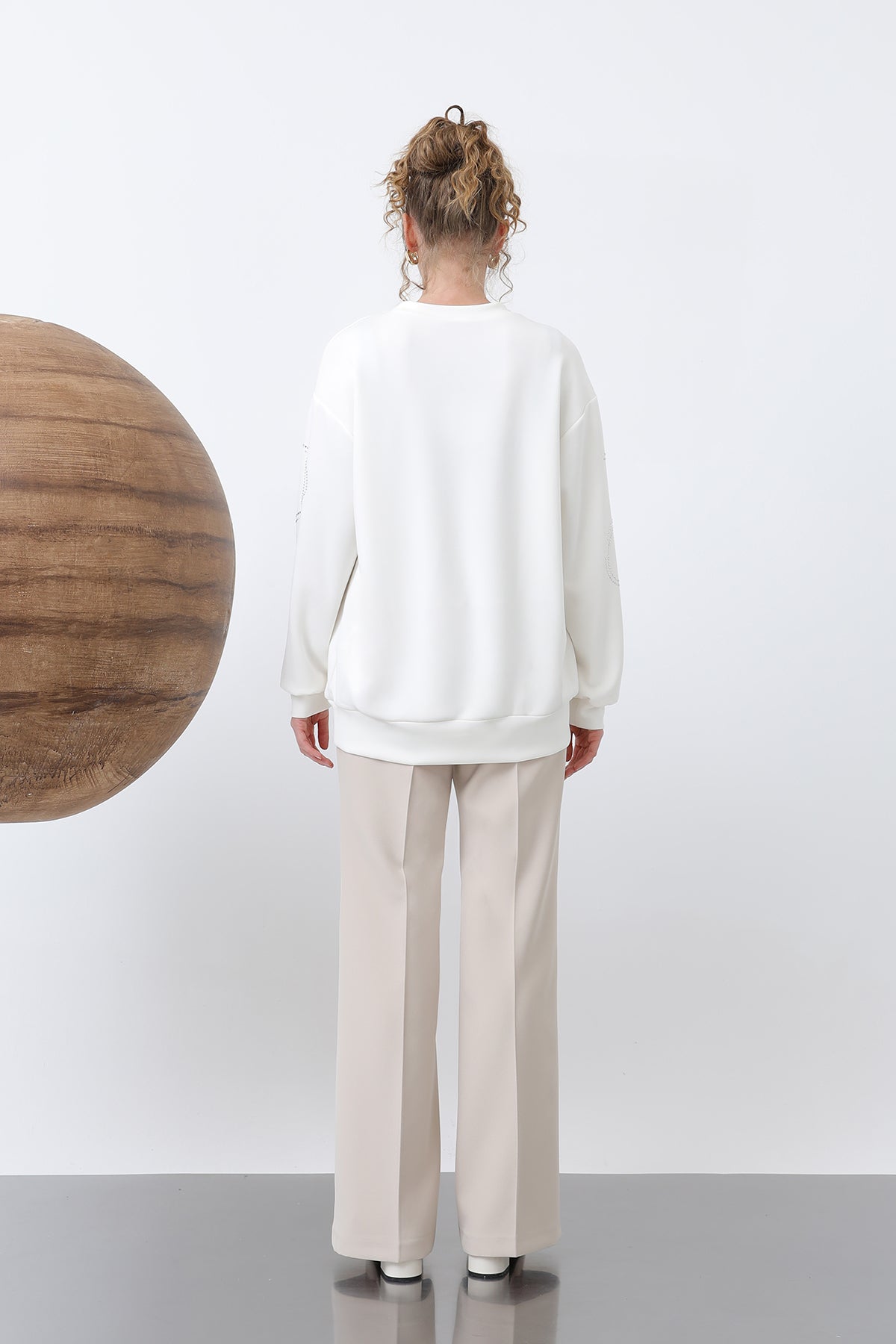 Kadın Taşlı Basic Sweat -32117SWT ECRU