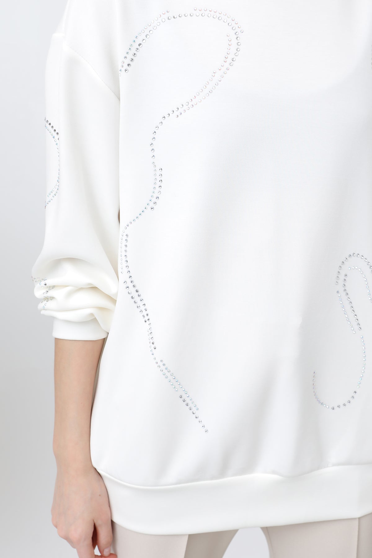 Kadın Taşlı Basic Sweat -32117SWT ECRU