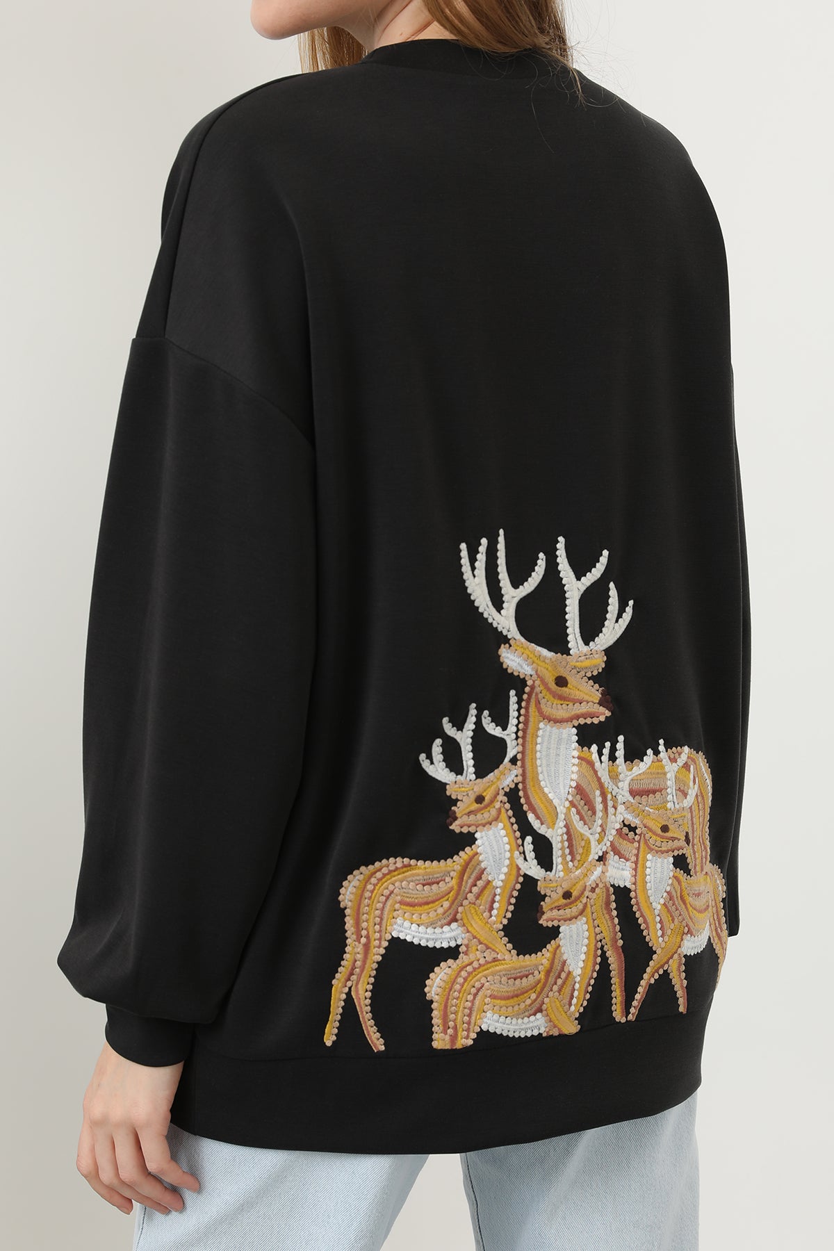 Kadın Arkası Geyikli Sweat - 32118SWT BLACK
