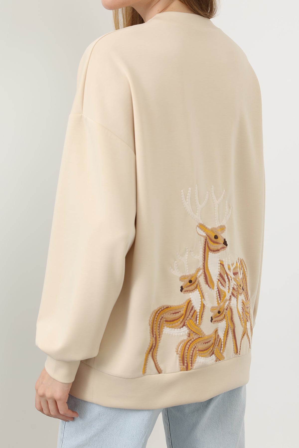 Kadın Arkası Geyikli Sweat - 32118SWT BEIGE