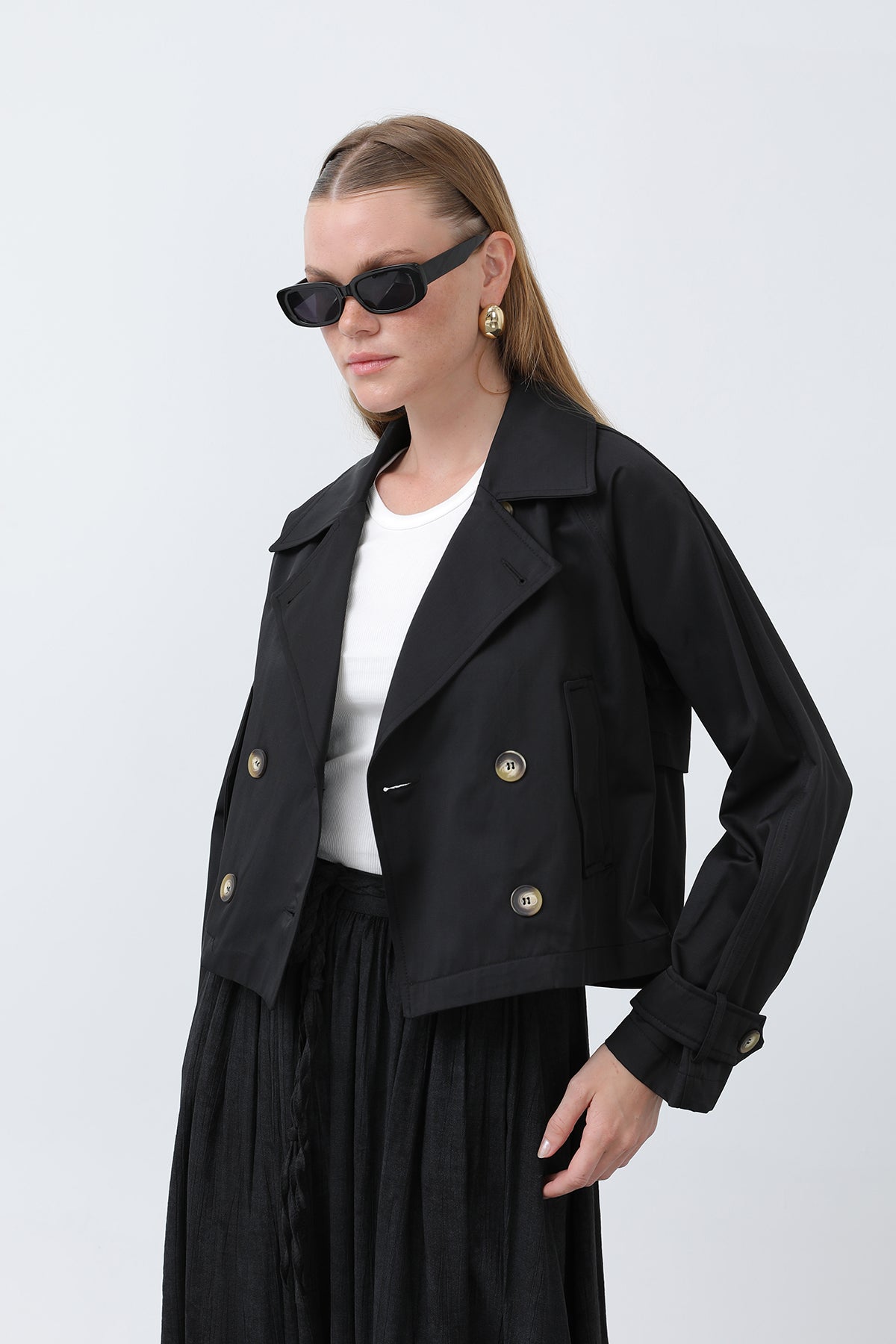 Kadın Kısa Trench - 32123TRC BLACK