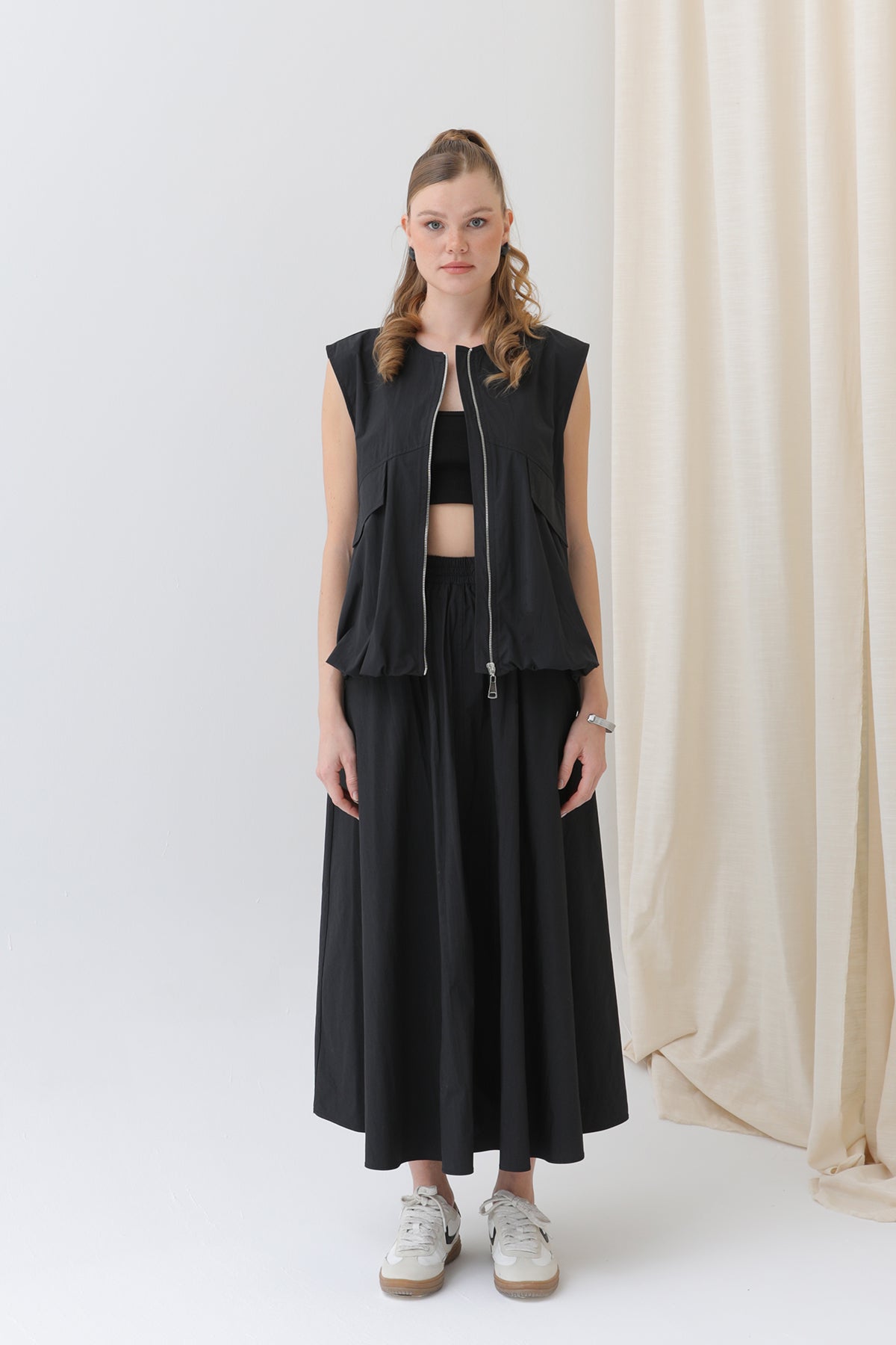 Kadın Oversize Fermuarlı Yelek - 32128YLK BLACK