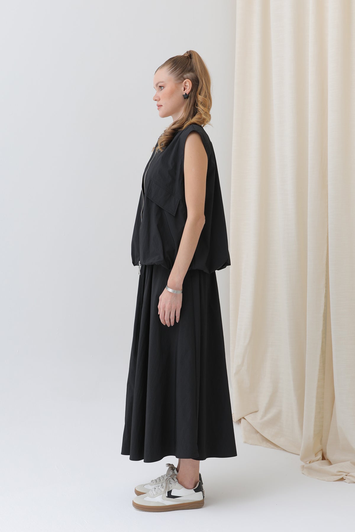 Kadın Oversize Fermuarlı Yelek - 32128YLK BLACK