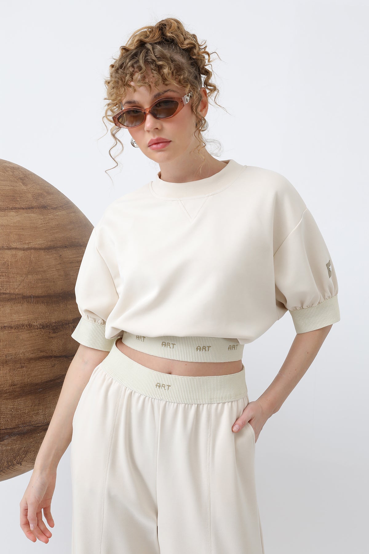 Kadın Lastiği Nakış Detaylı Bluz - 32130BLZ SAND BEIGE-KHAKİ