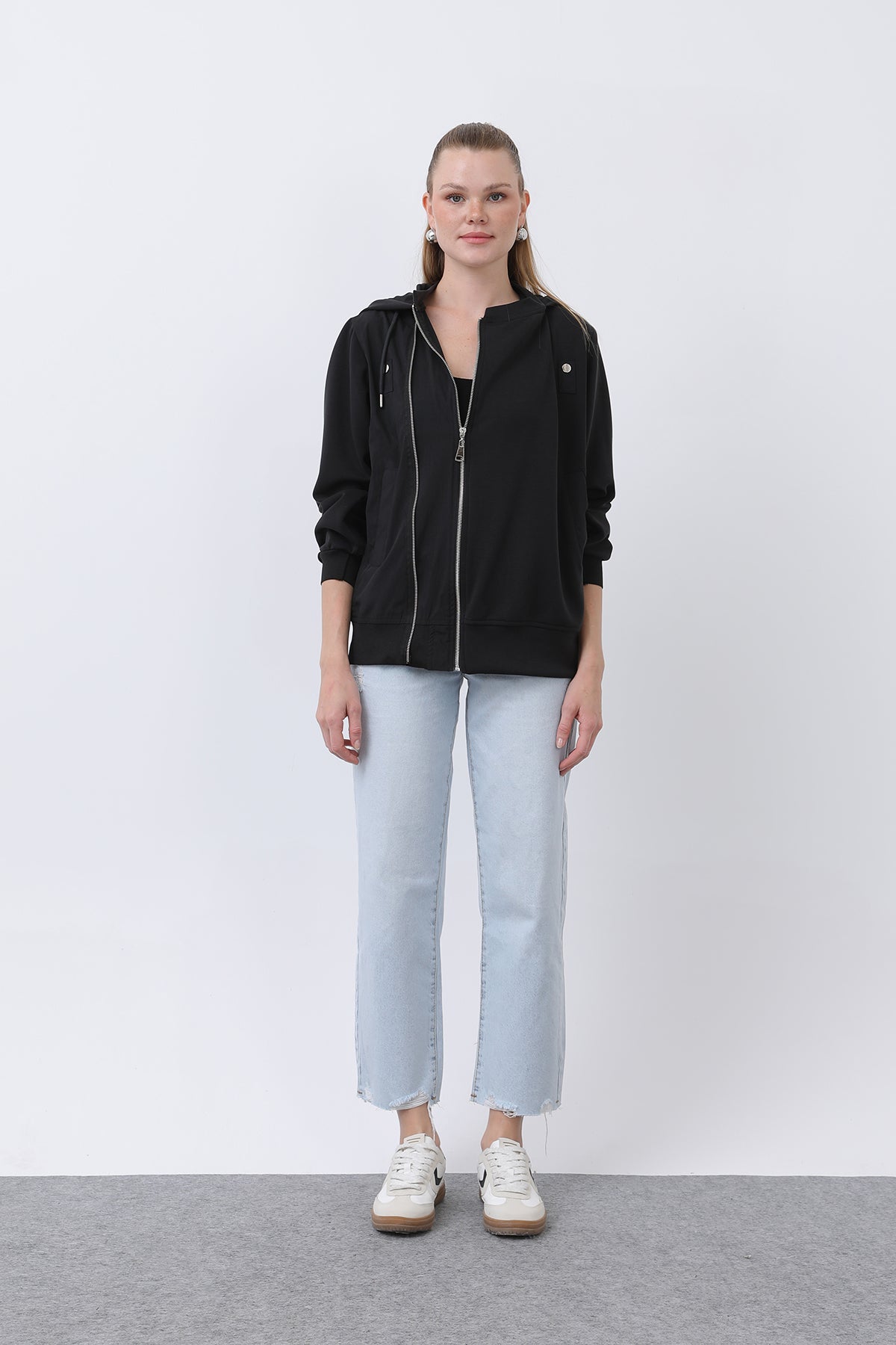 Kadın Fermuar Detaylı Mont - 32132MNT BLACK-BLACK