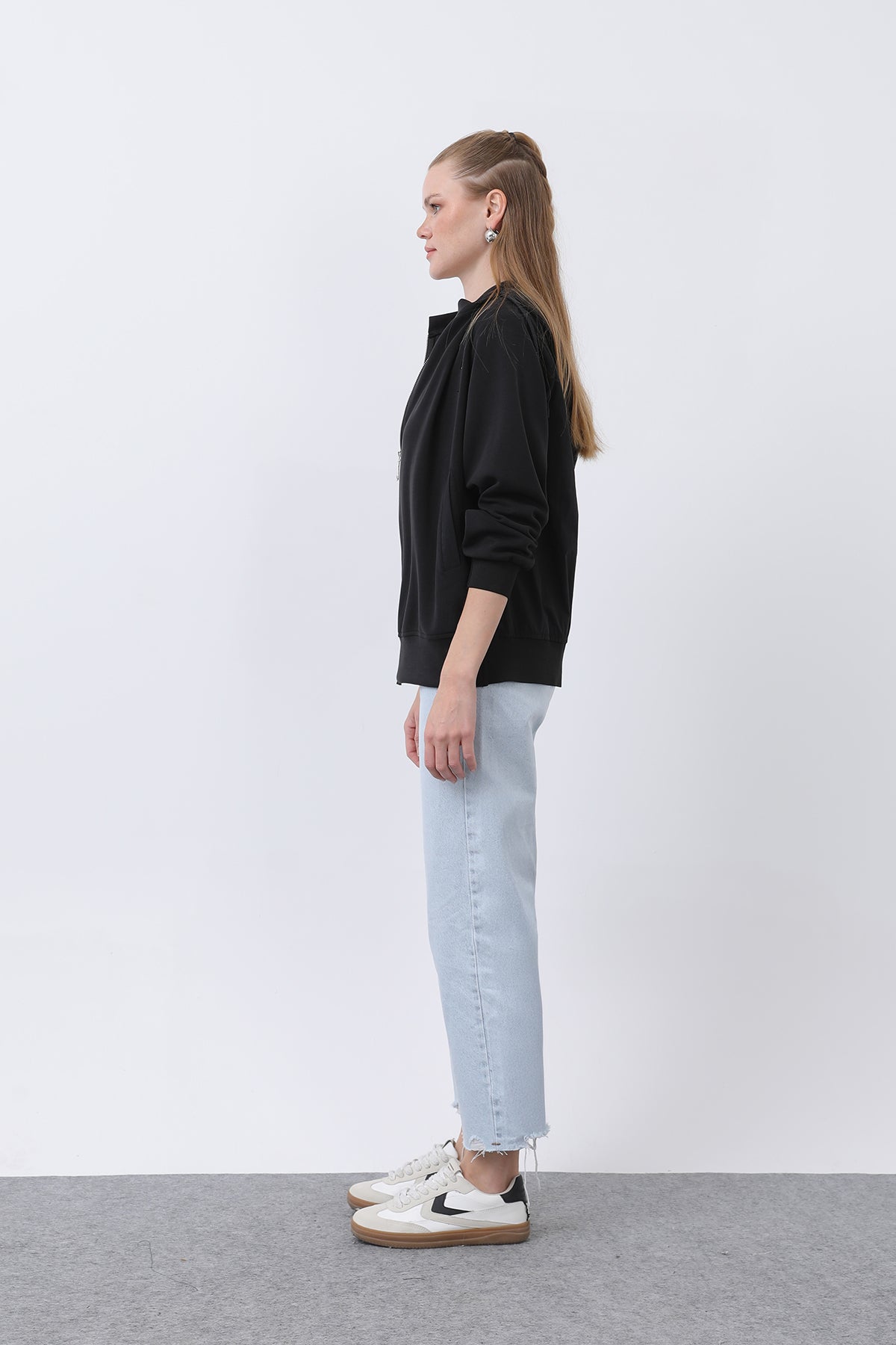 Kadın Fermuar Detaylı Mont - 32132MNT BLACK-BLACK