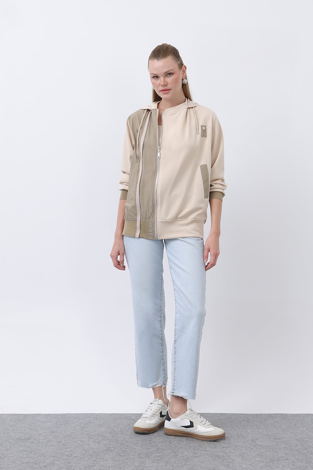 Kadın Fermuar Detaylı Mont - 32132MNT BEIGE-KHAKI