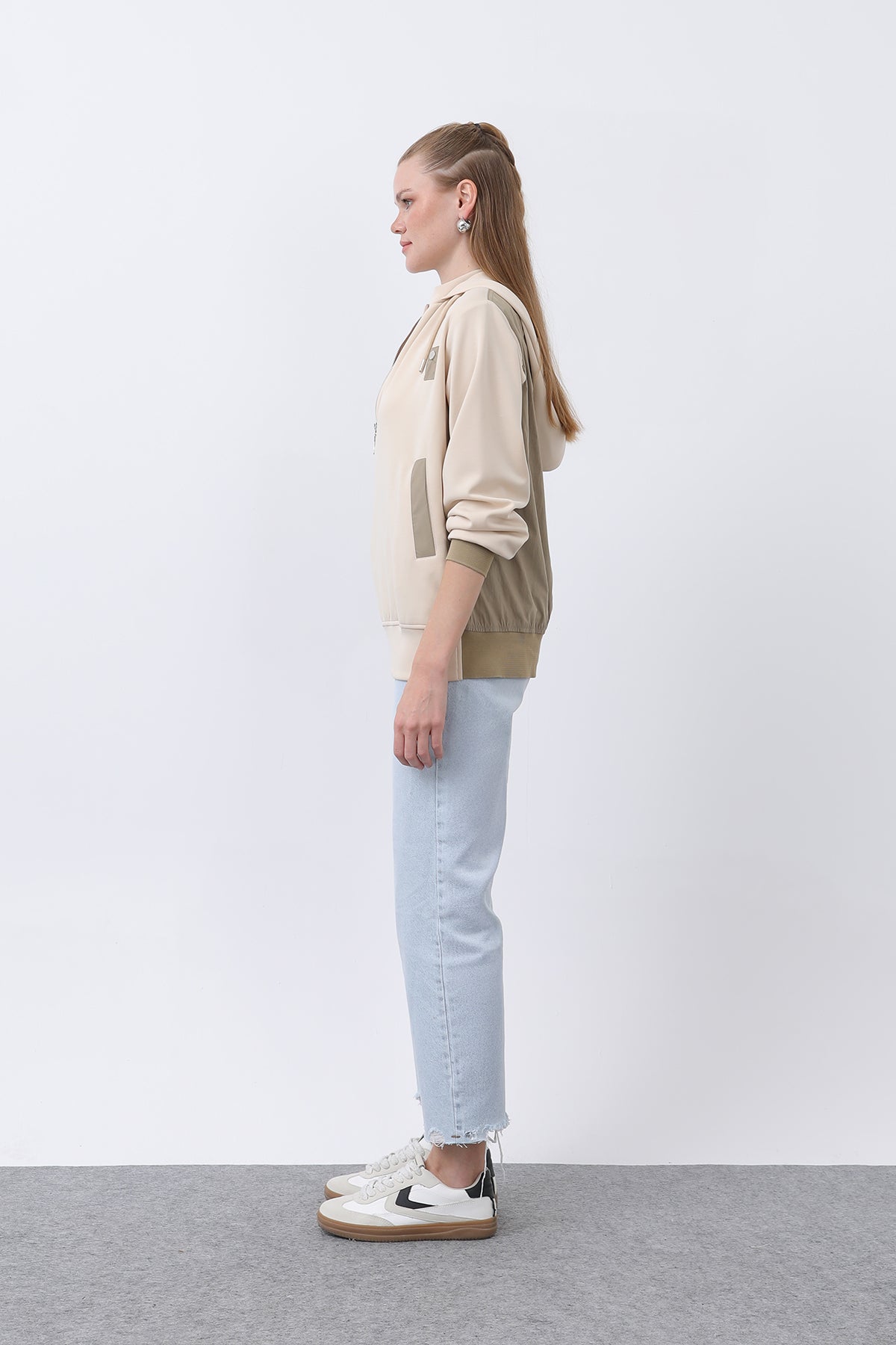 Kadın Fermuar Detaylı Mont - 32132MNT BEIGE-KHAKI