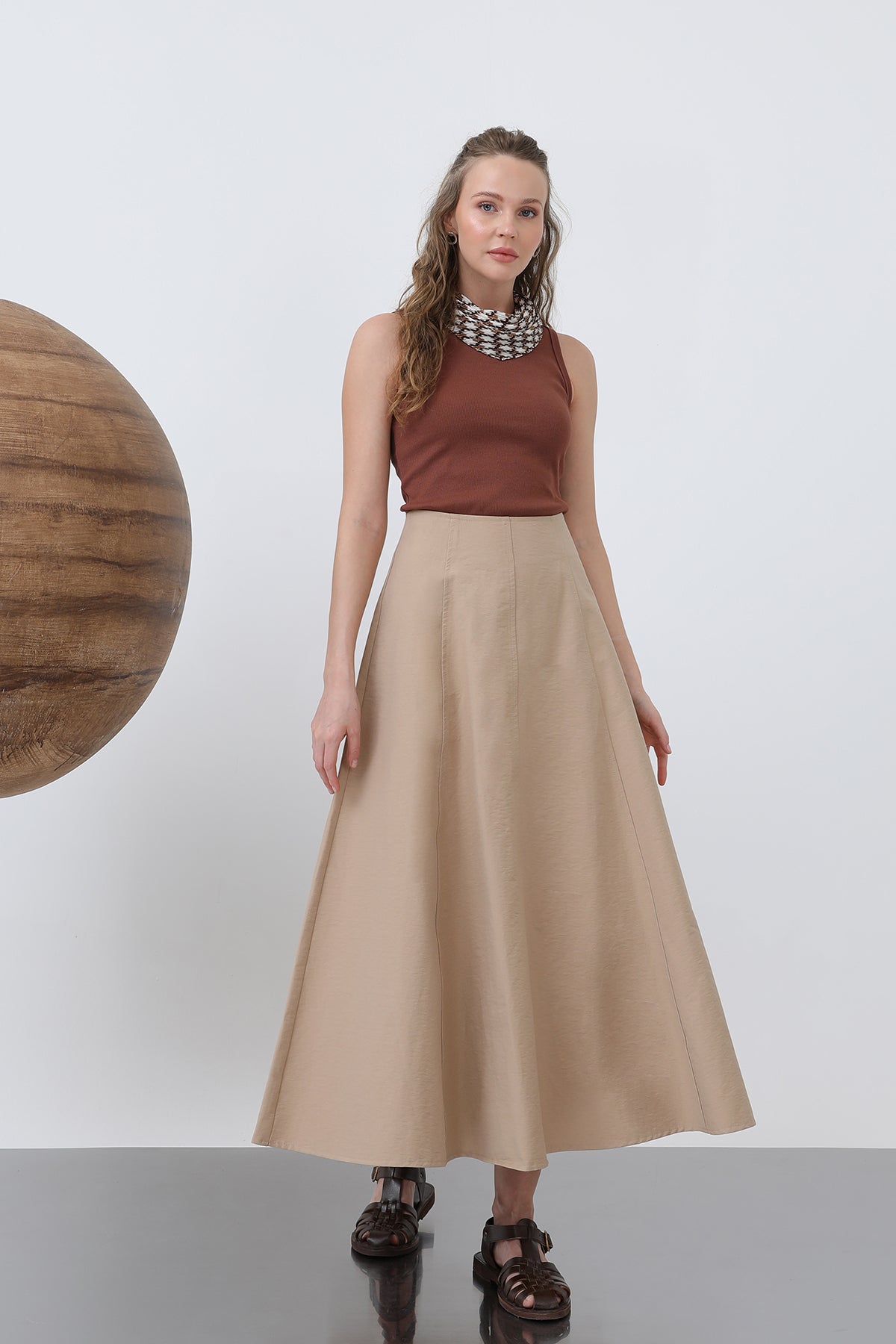 Kadın Kloş Uzun Etek -32136ETK CAMEL