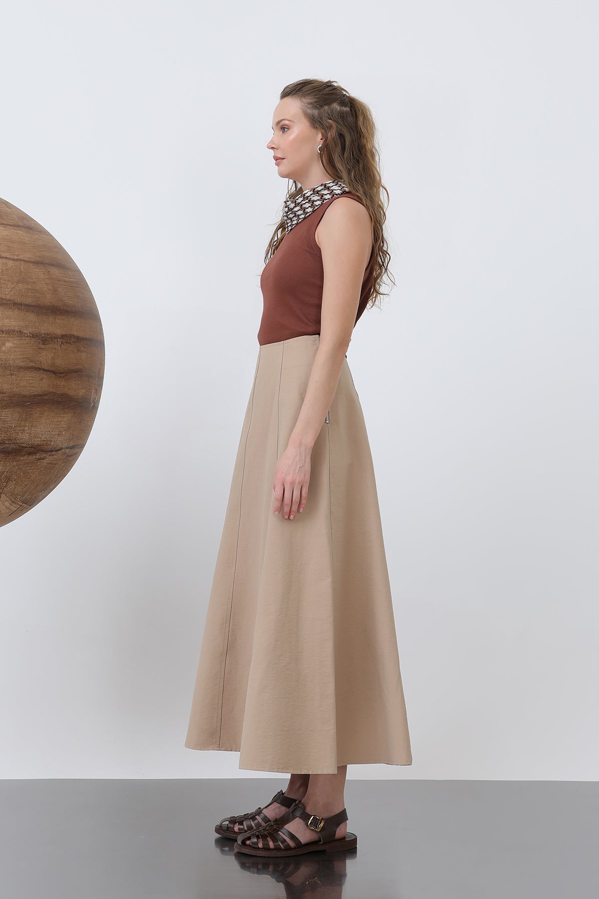 Kadın Kloş Uzun Etek -32136ETK CAMEL