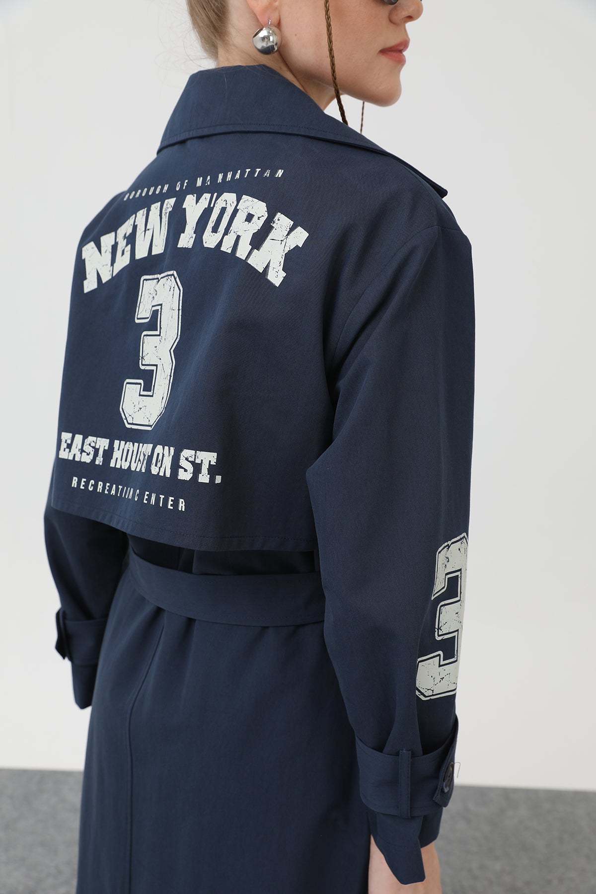 Kadın Baskılı Trench - 32139TRC NAVY