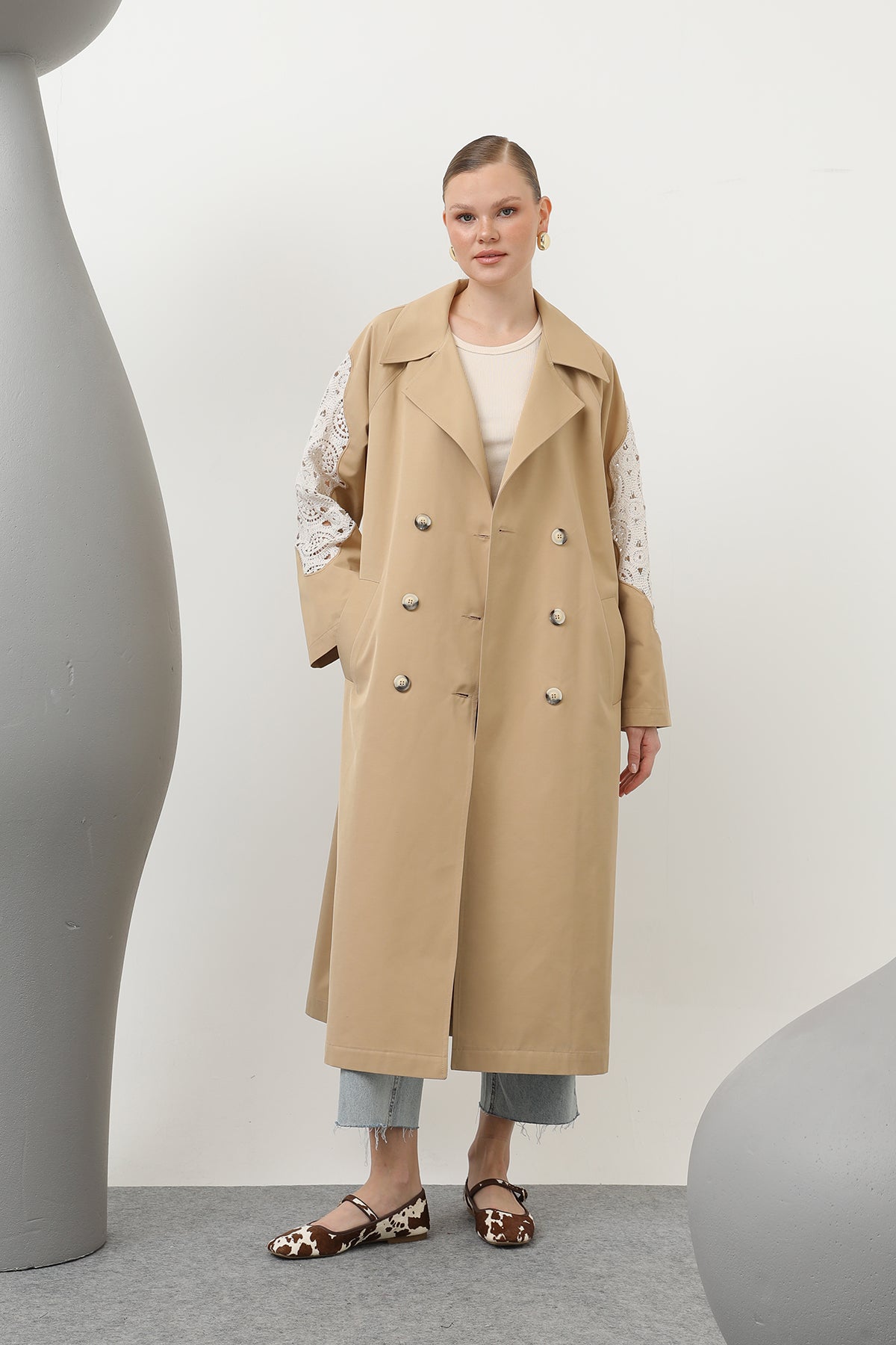 Kadın Dantel Detaylı Trench - 32140TRC CAMEL