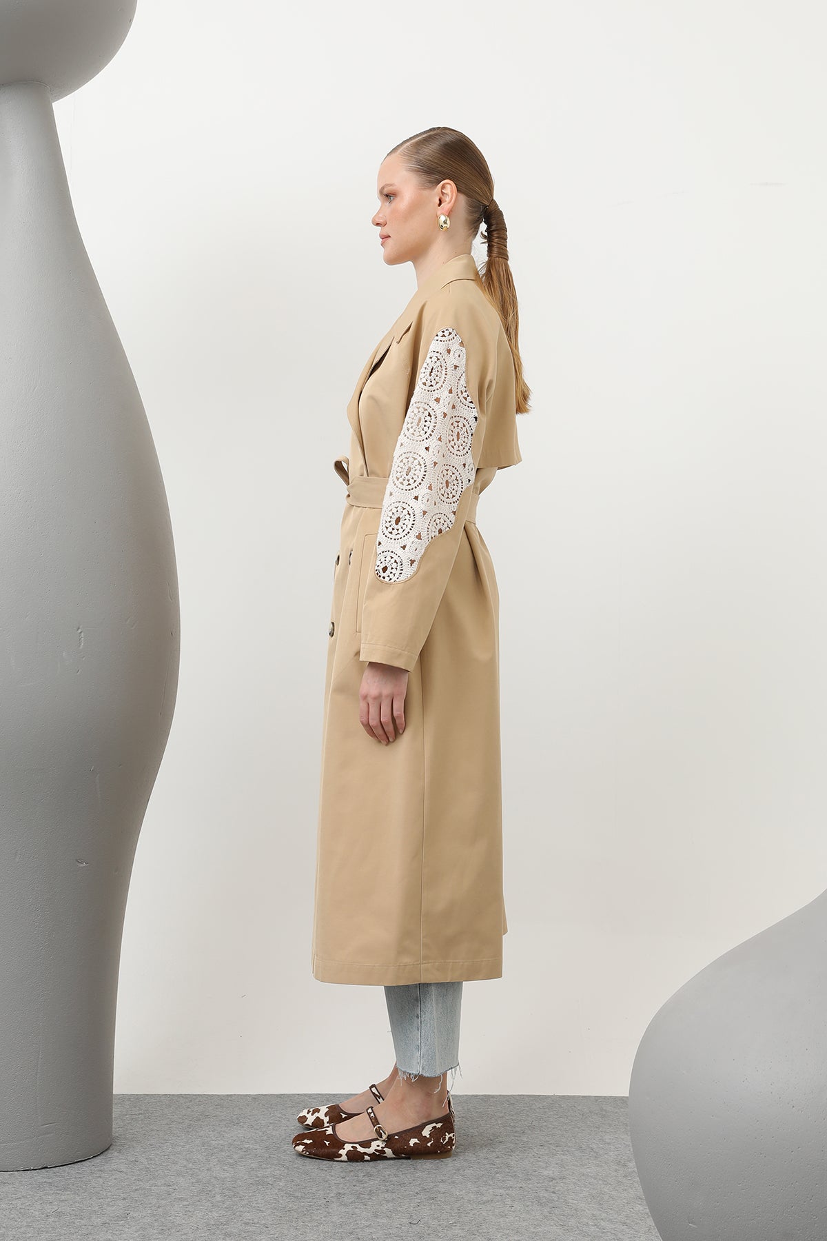 Kadın Dantel Detaylı Trench - 32140TRC CAMEL