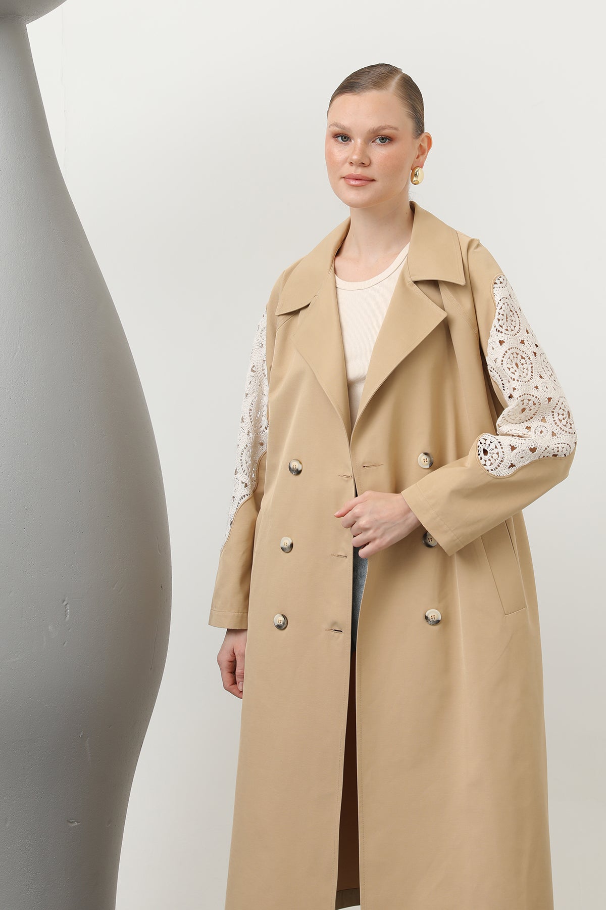 Kadın Dantel Detaylı Trench - 32140TRC CAMEL