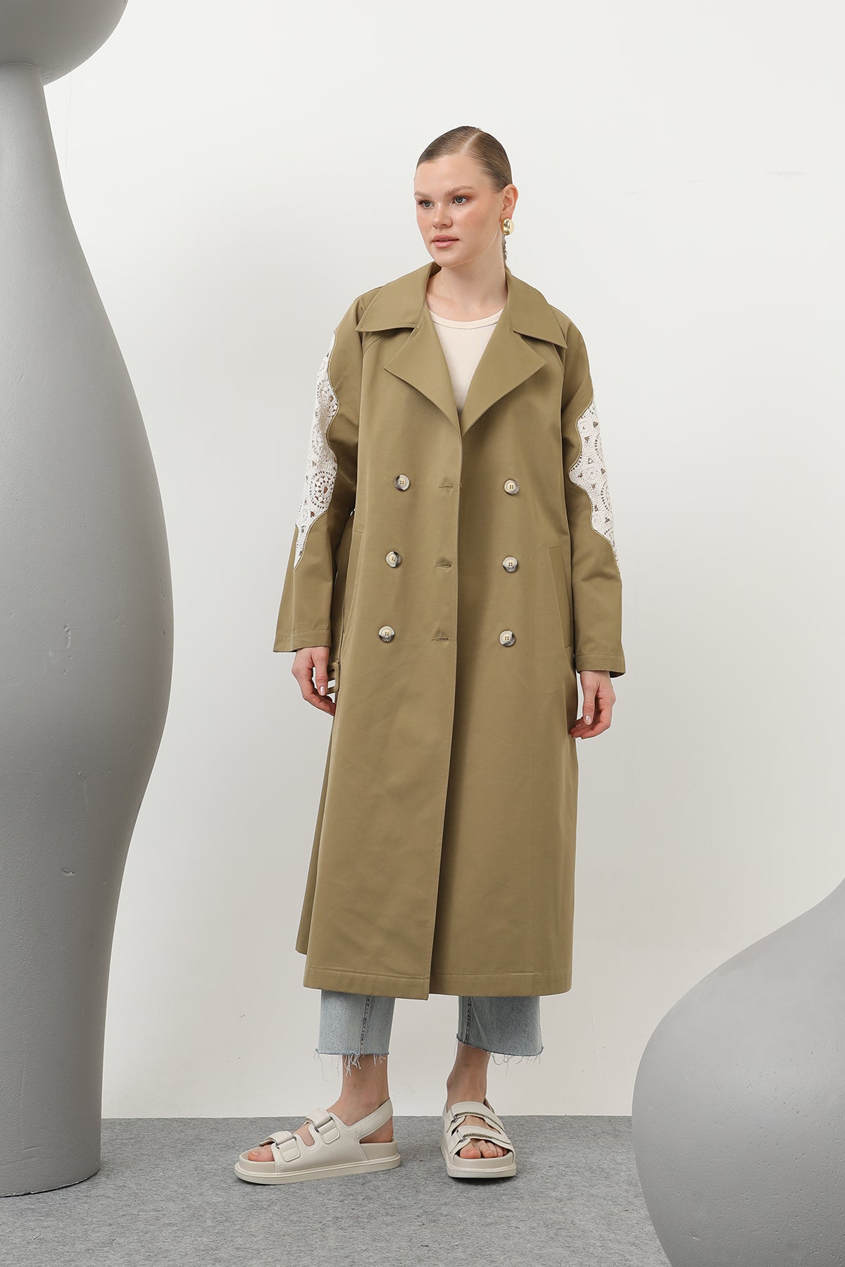 Kadın Dantel Detaylı Trench - 32140TRC KHAKI