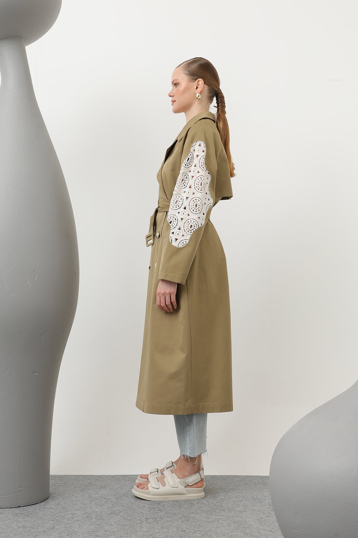 Kadın Dantel Detaylı Trench - 32140TRC KHAKI
