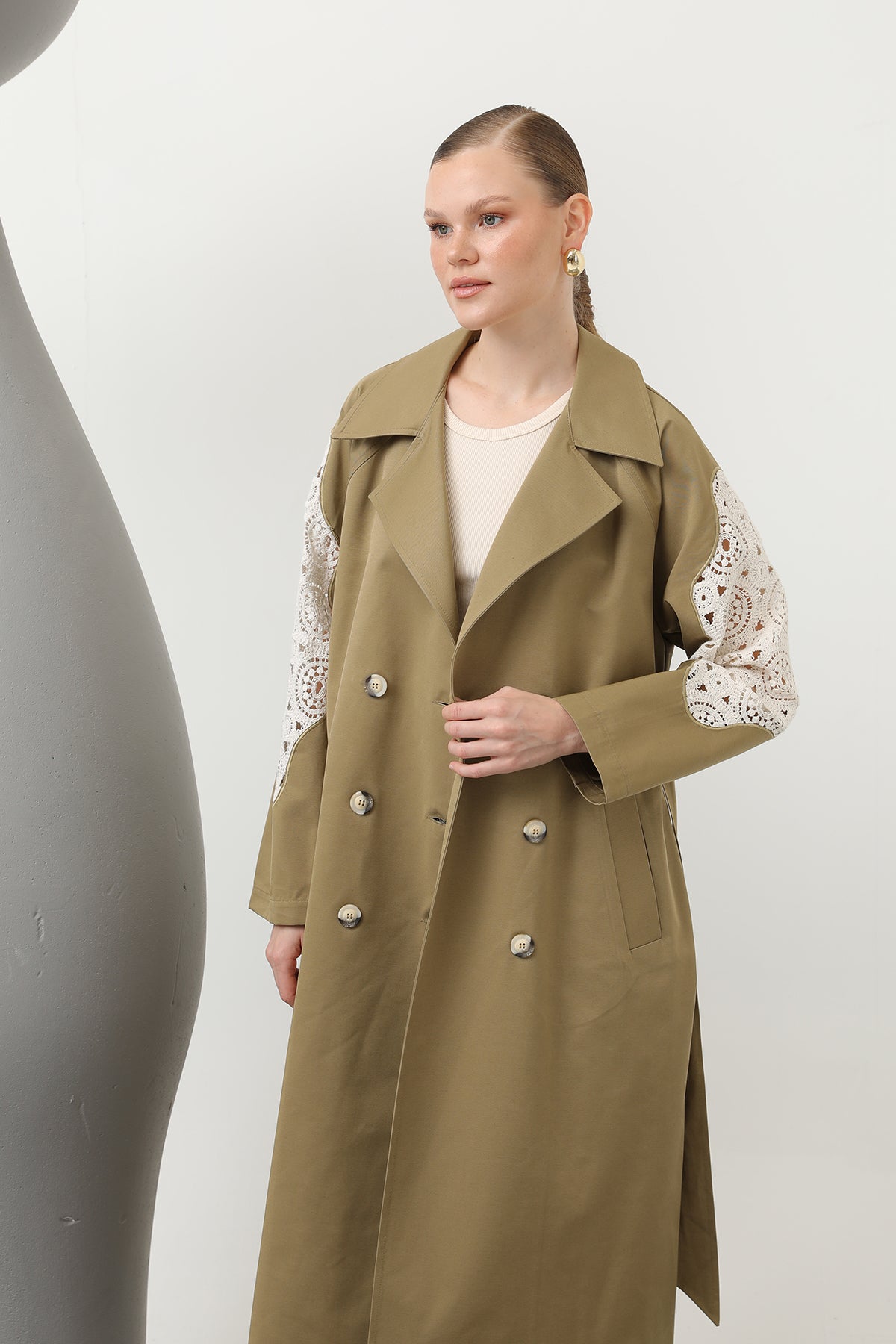 Kadın Dantel Detaylı Trench - 32140TRC KHAKI
