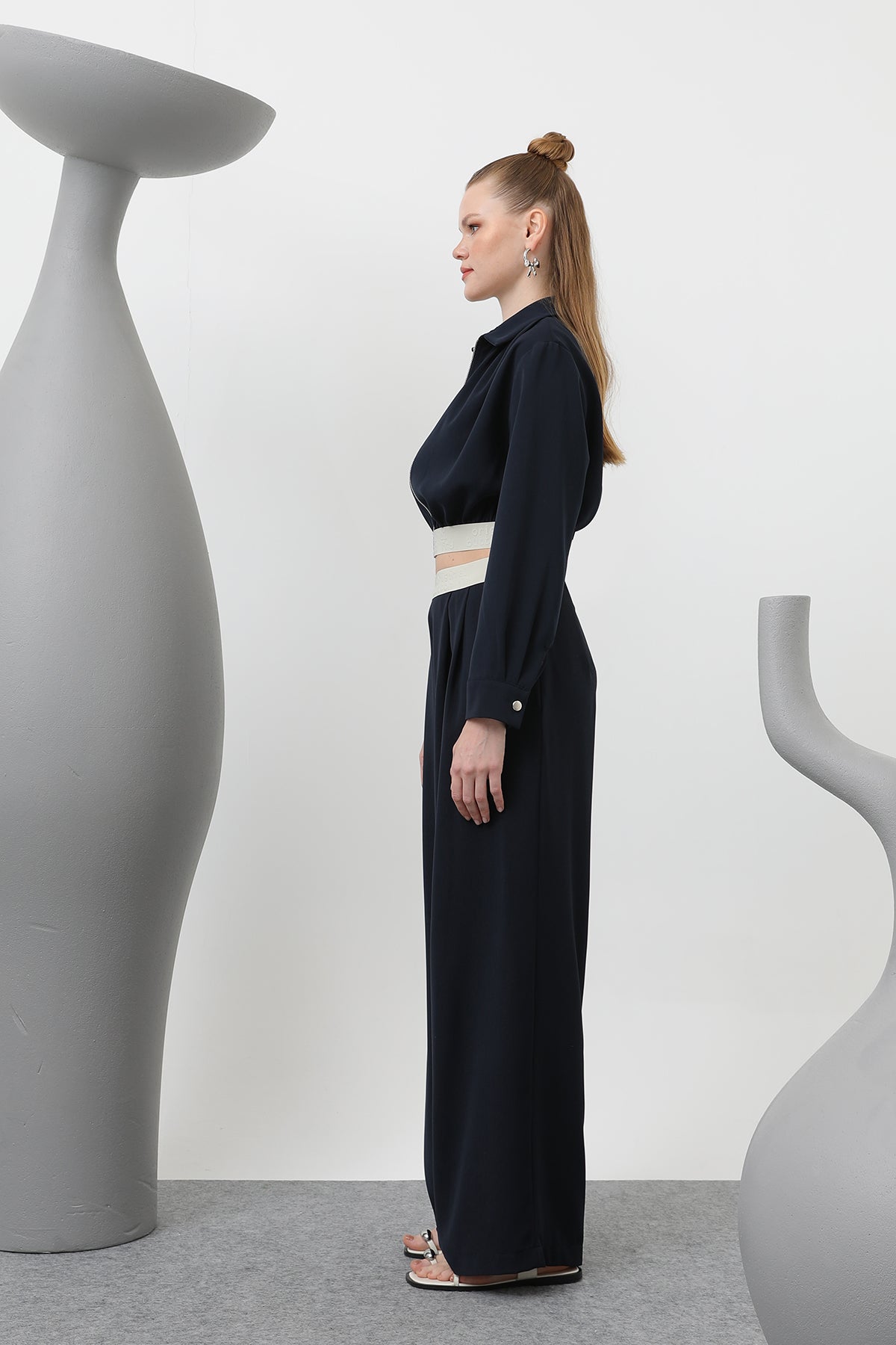 Pileli Lastik Detaylı Ceket - 32145CKT NAVY