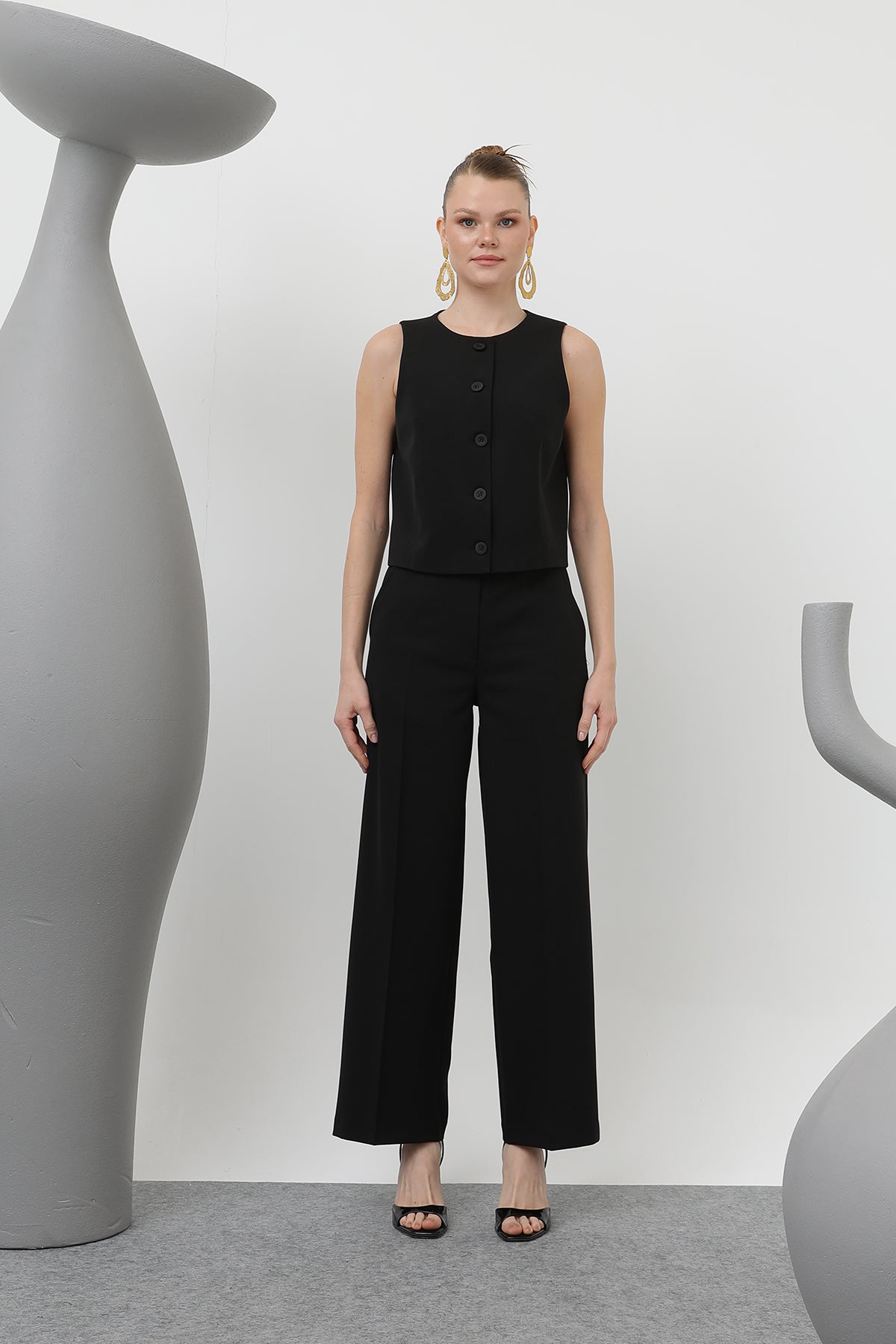 Kadın Basic Kemerli Pantolon - 32152PNT BLACK